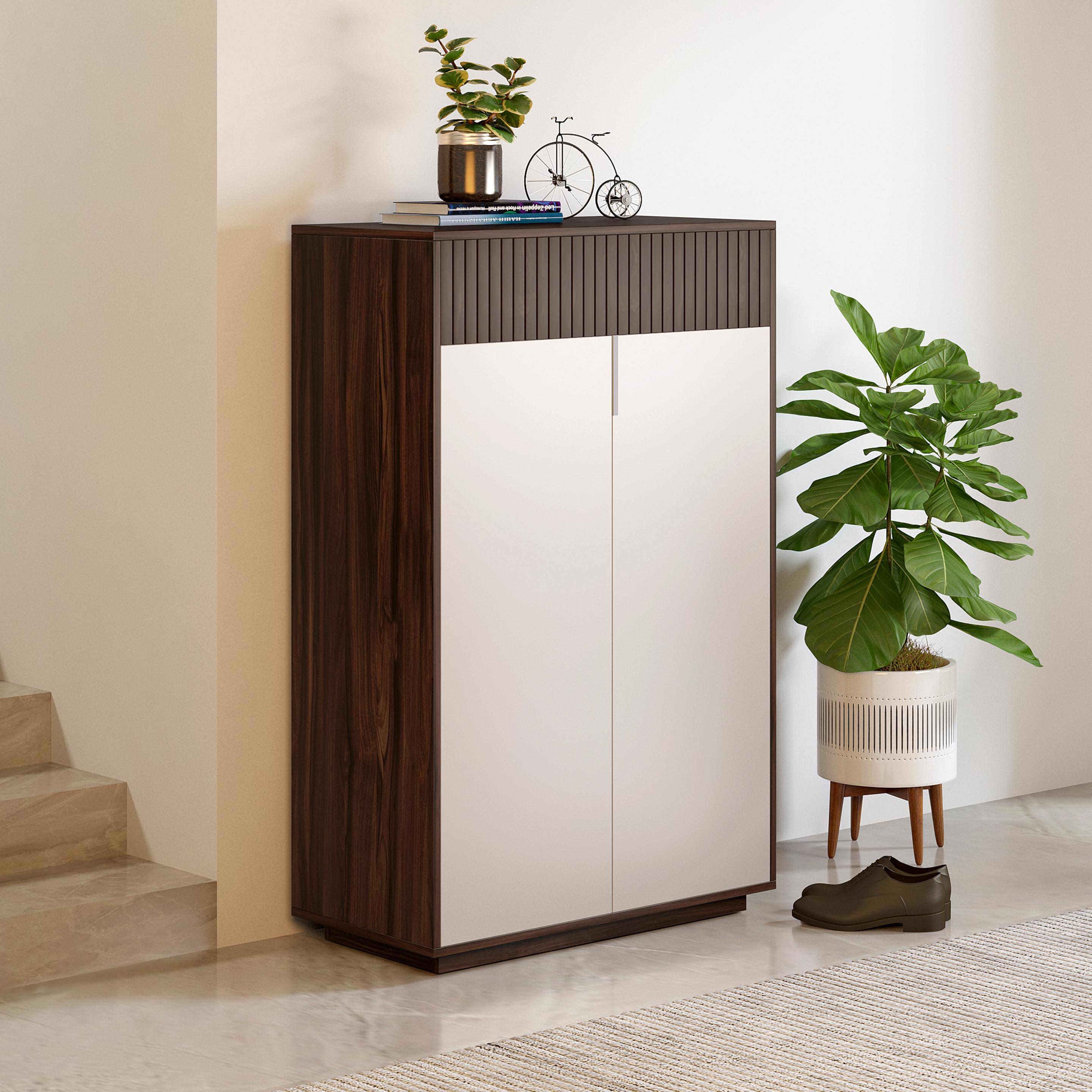 Fredrick Shoe Cabinet in Walnut Finish with Fluted detail