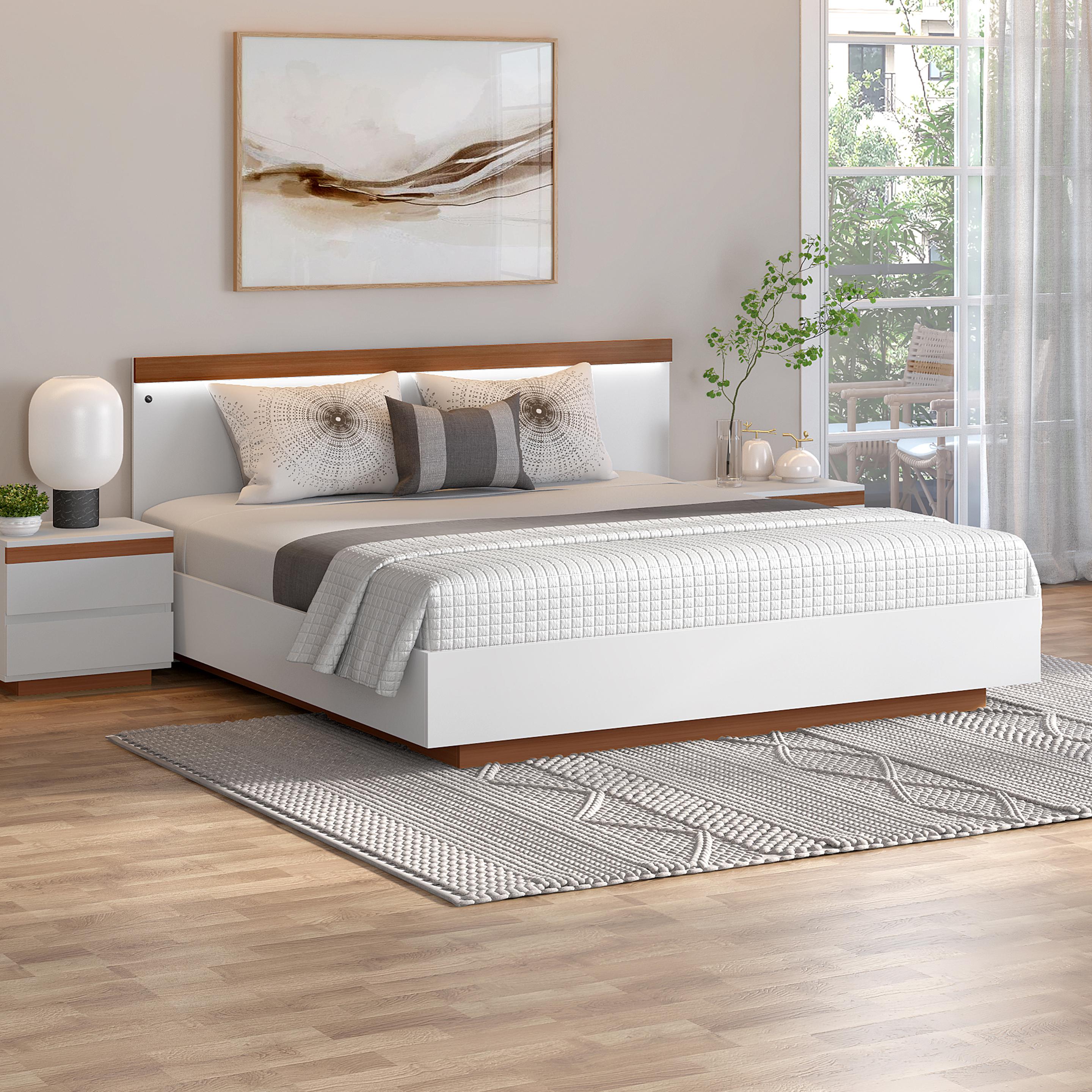 Juda Queen Size Bed in Frosty White with LED Light