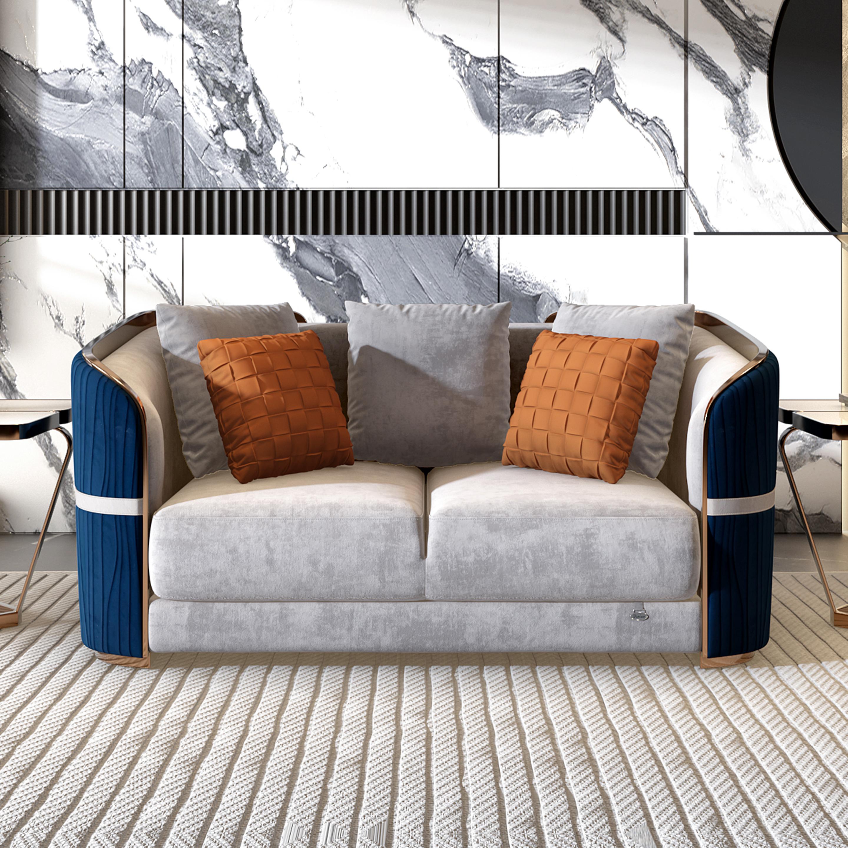 Buy Mirage Nine Seater Fog Grey Chenille Fabric Sofa at Durian