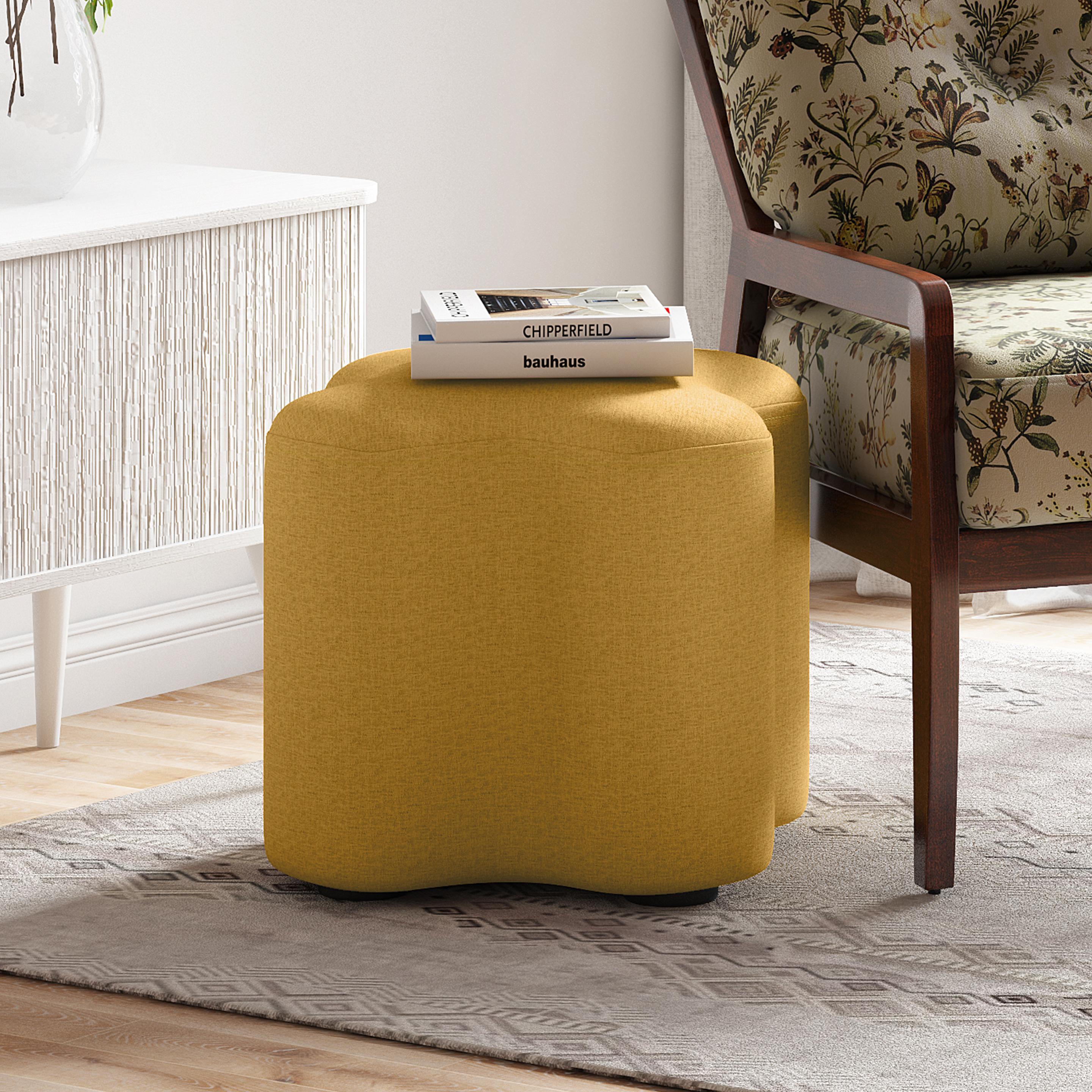Lucy Linen Pouffe in Mustard Yellow