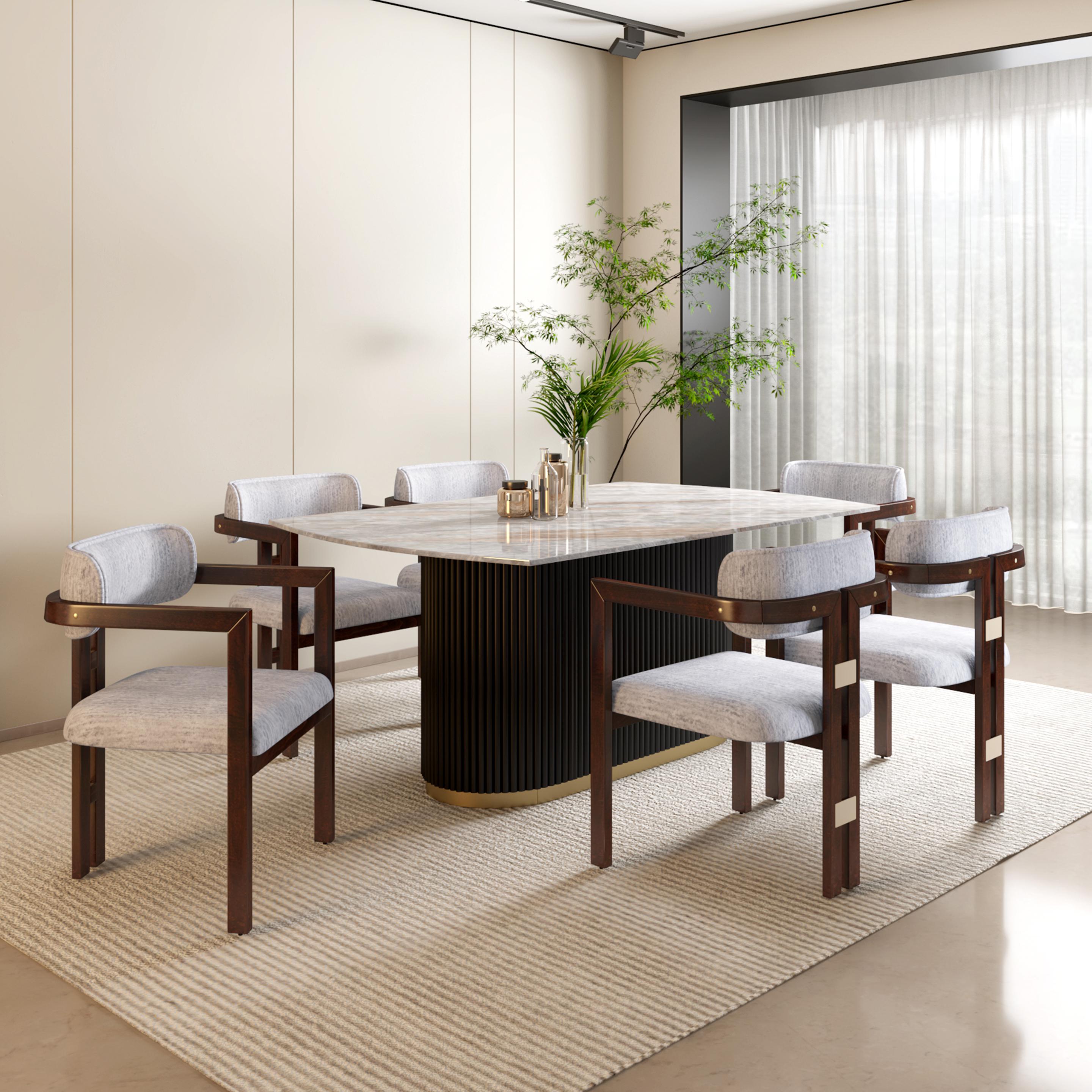 Opus Natural Stone 6 Seater Dining Set with Storage