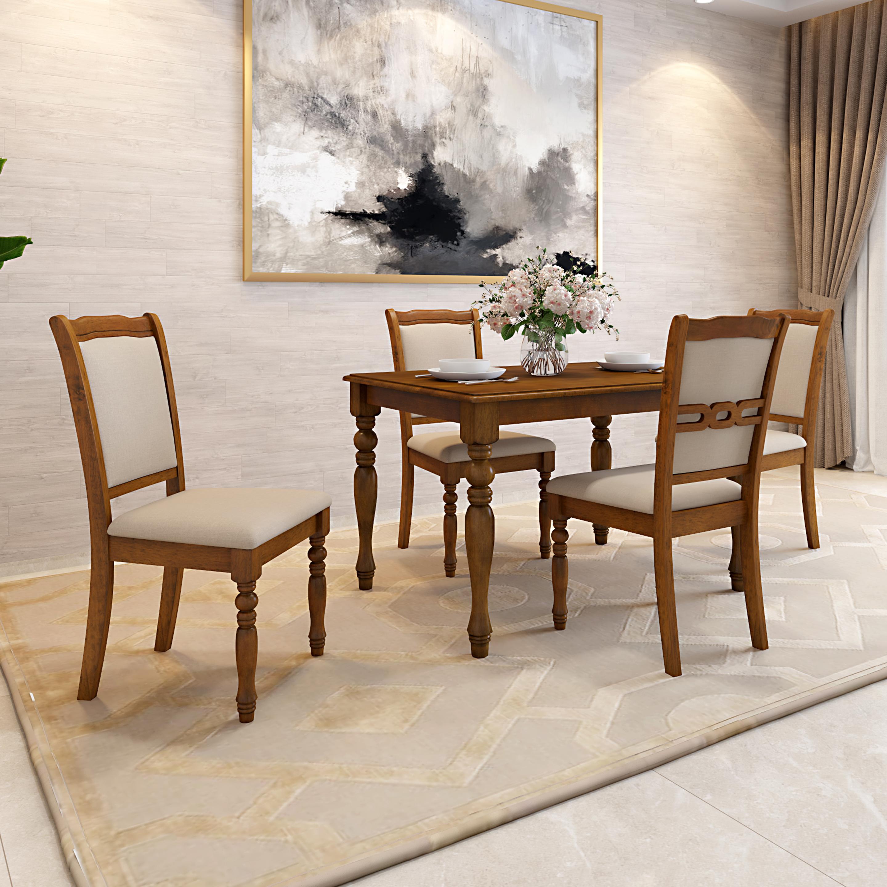 Franceska Solid Wood 4 Seater Dining Set in Burnished Oak Finish
