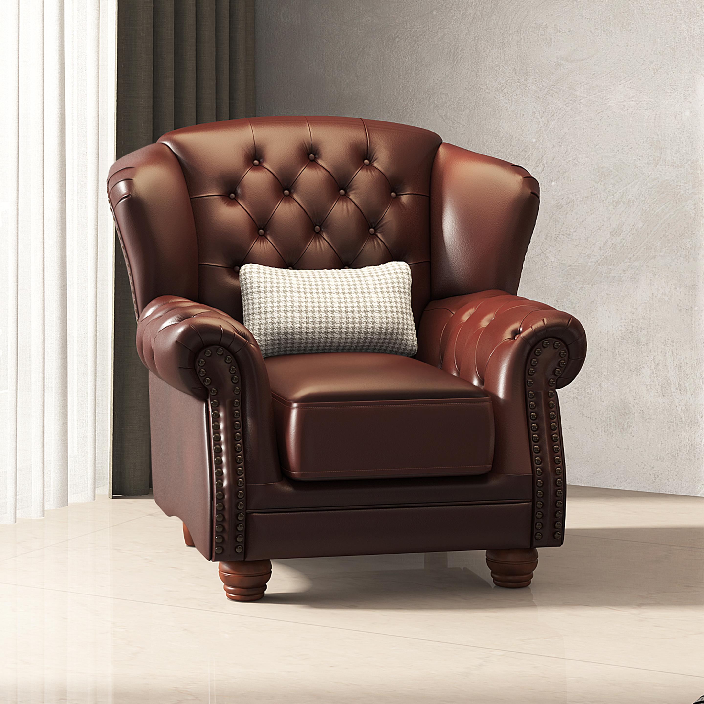 Beverly Leather Lounge Chair with Throw Pillow