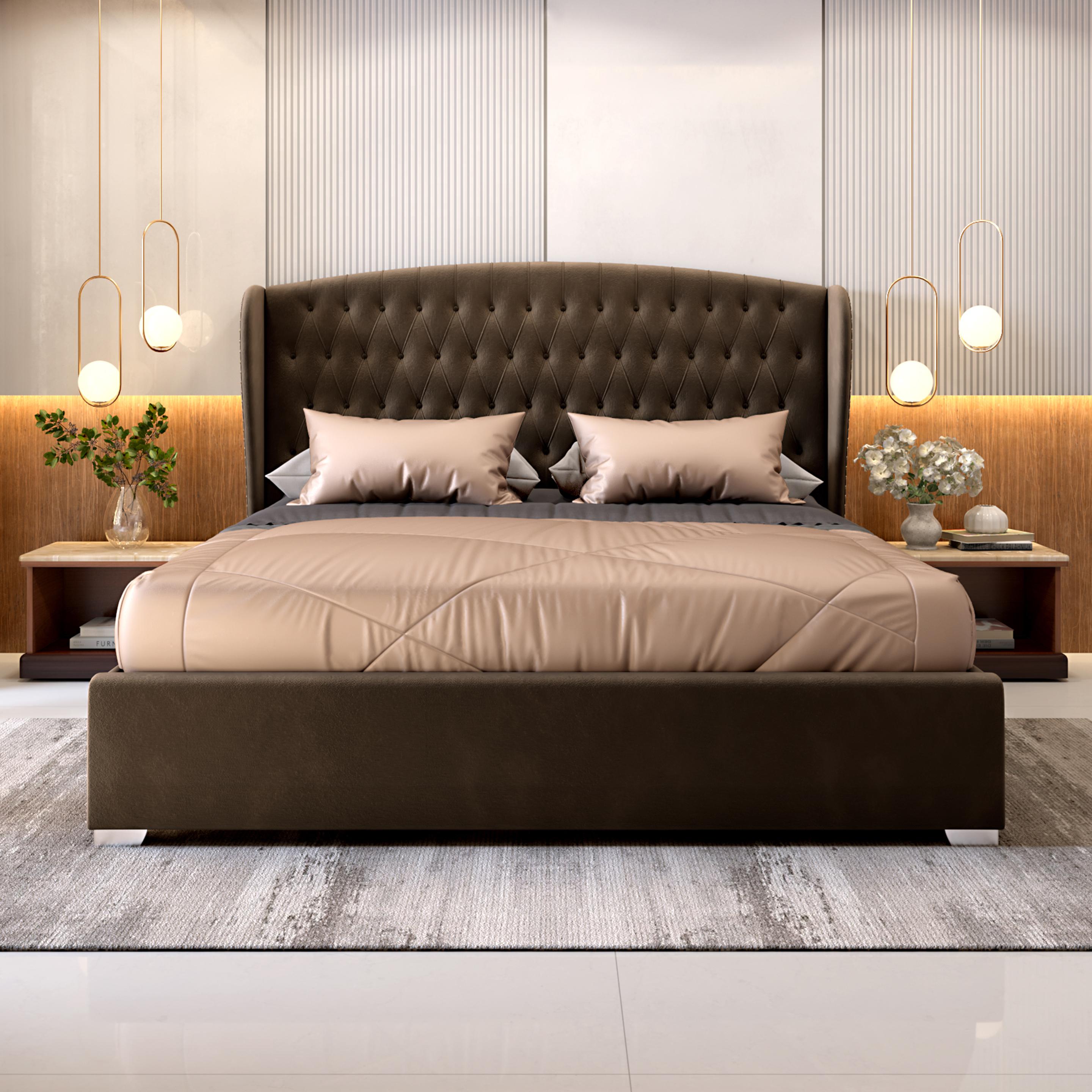 Salvador Upholstered King Size Bed in Dark Brown
