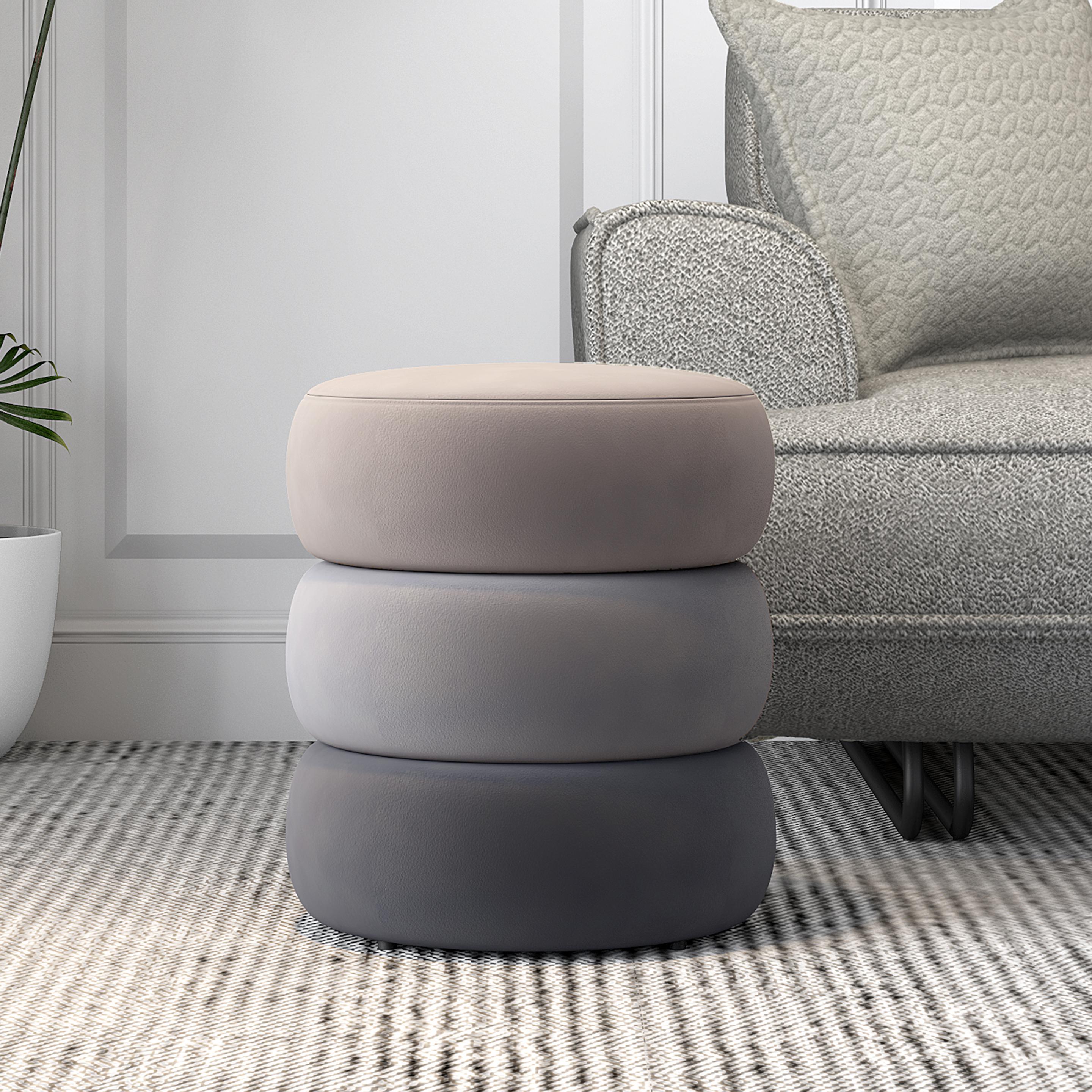 Lizzy Velvet Tiered Pouffe in shades of Grey