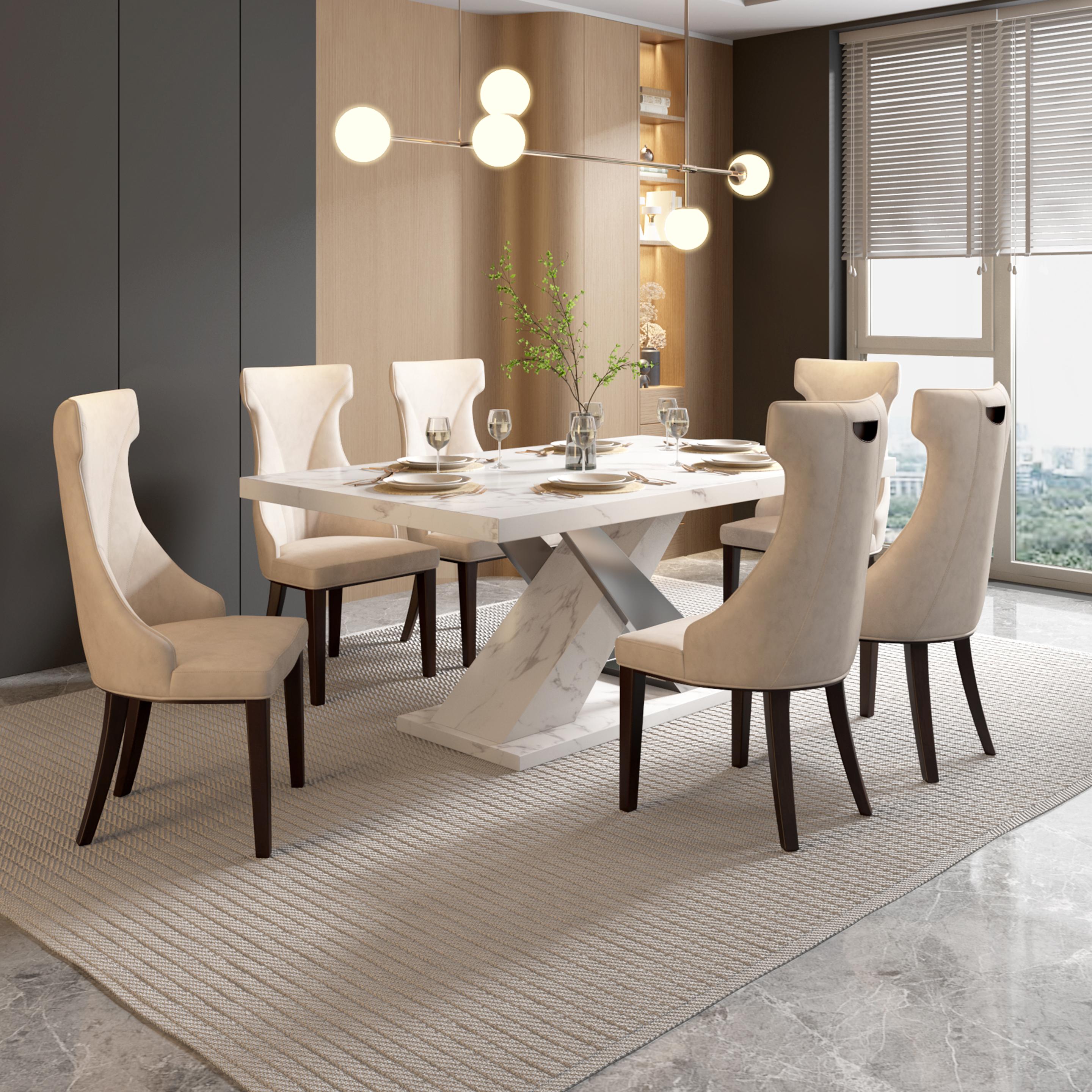 Margot 6 Seater Dining Set with Marble Finished Top