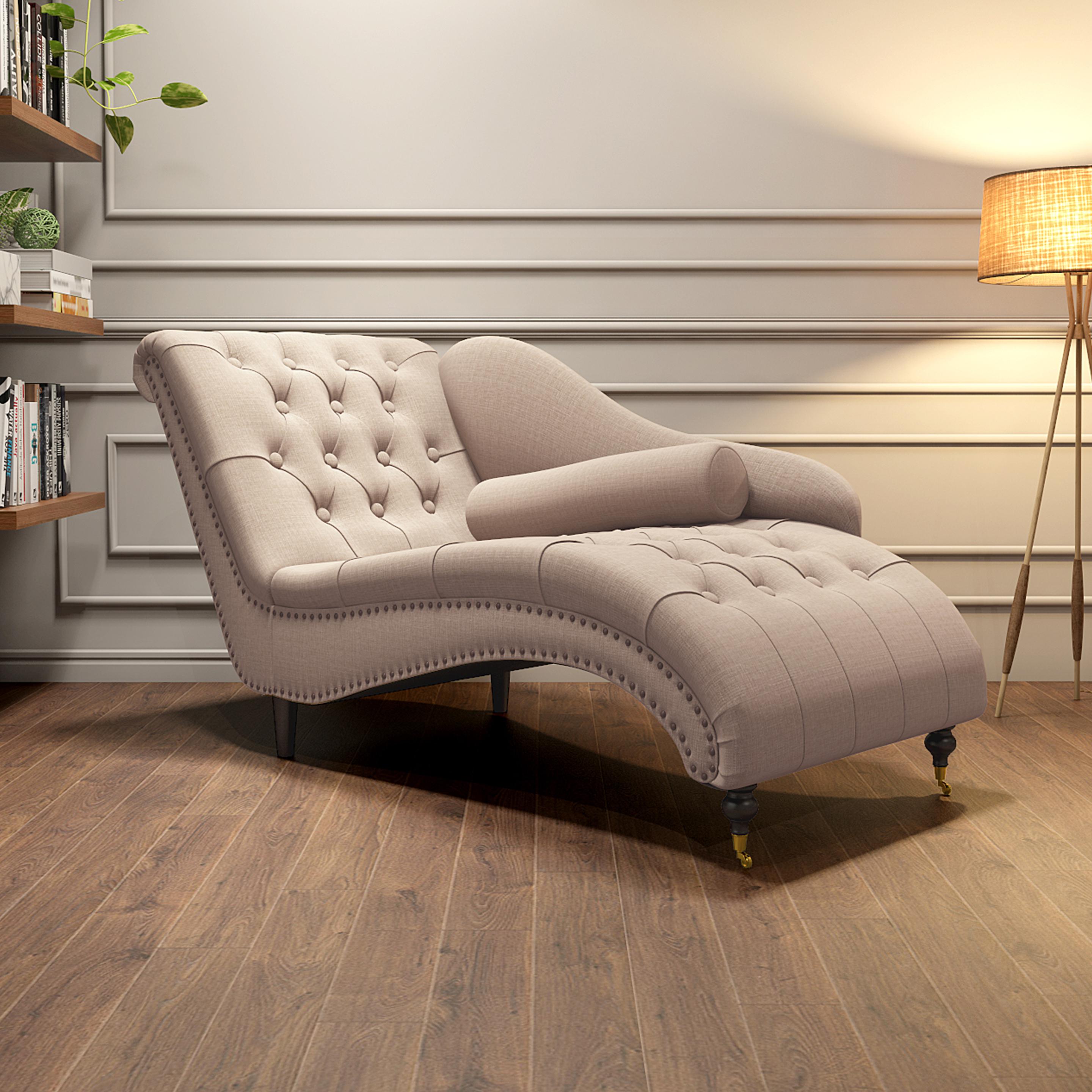 Kimberly Linen Chaise Lounge Chair in Beige