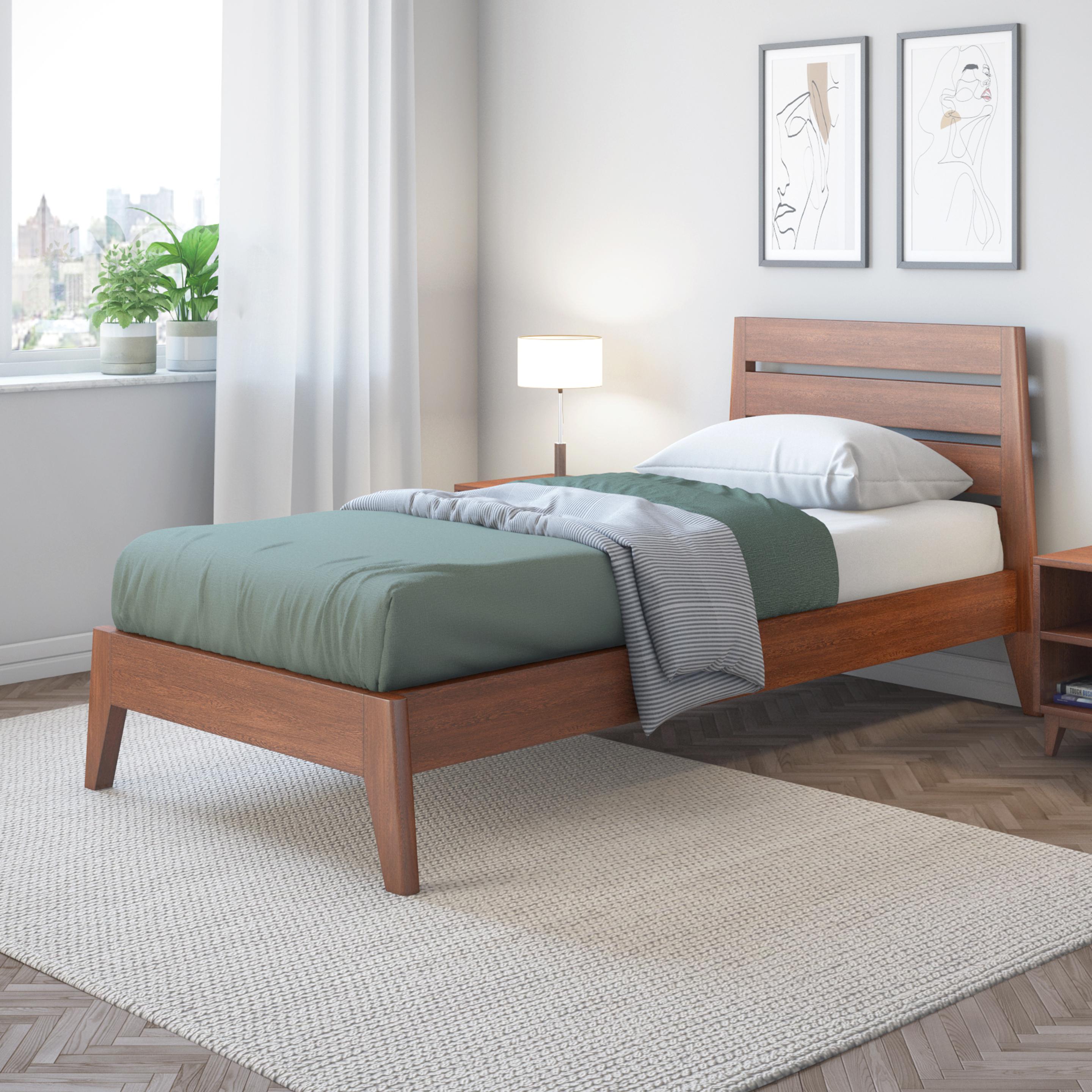Leed Solid Wood Single Size Bed, Dark Oak Finish