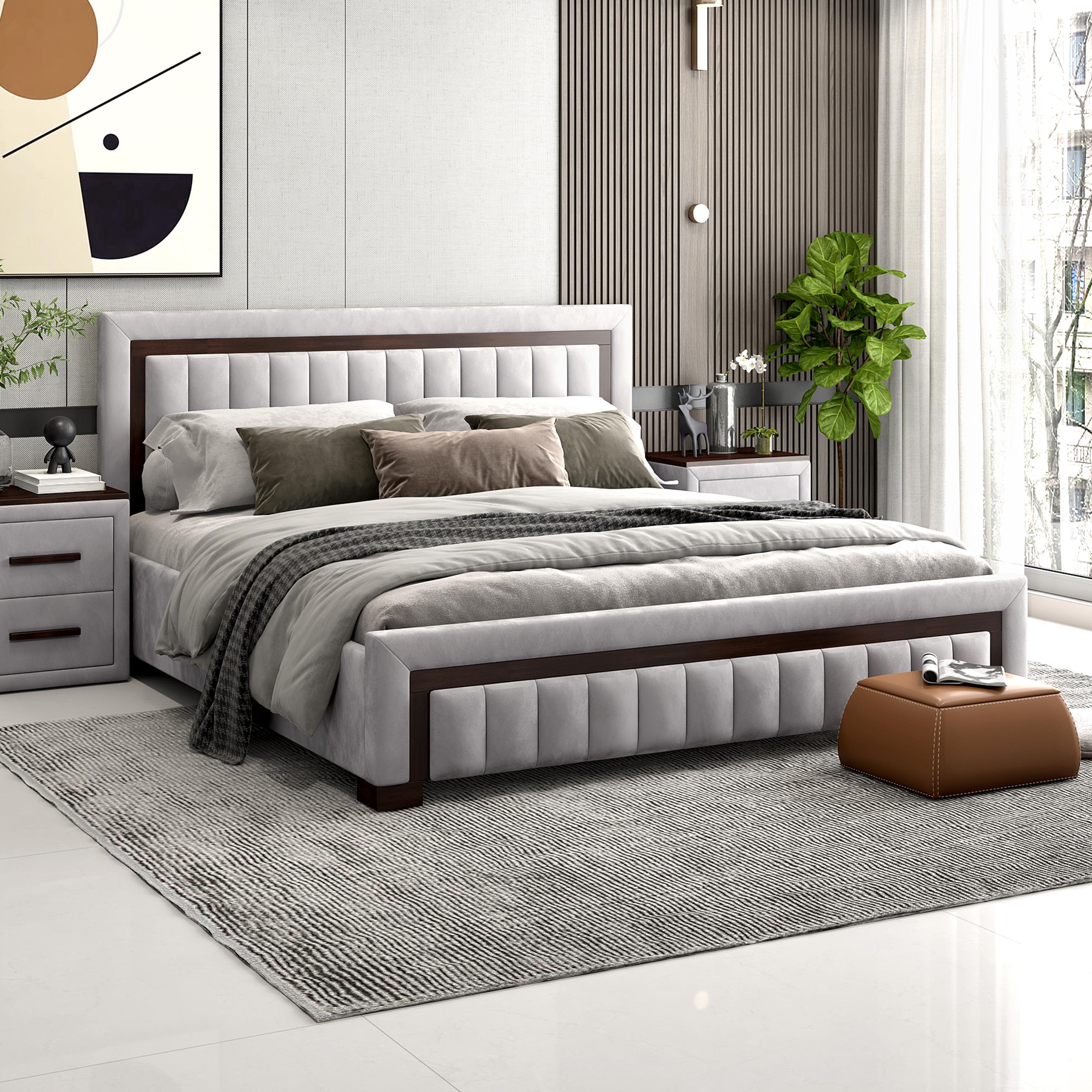 Orion Upholstered Queen Size Bed in Light Grey