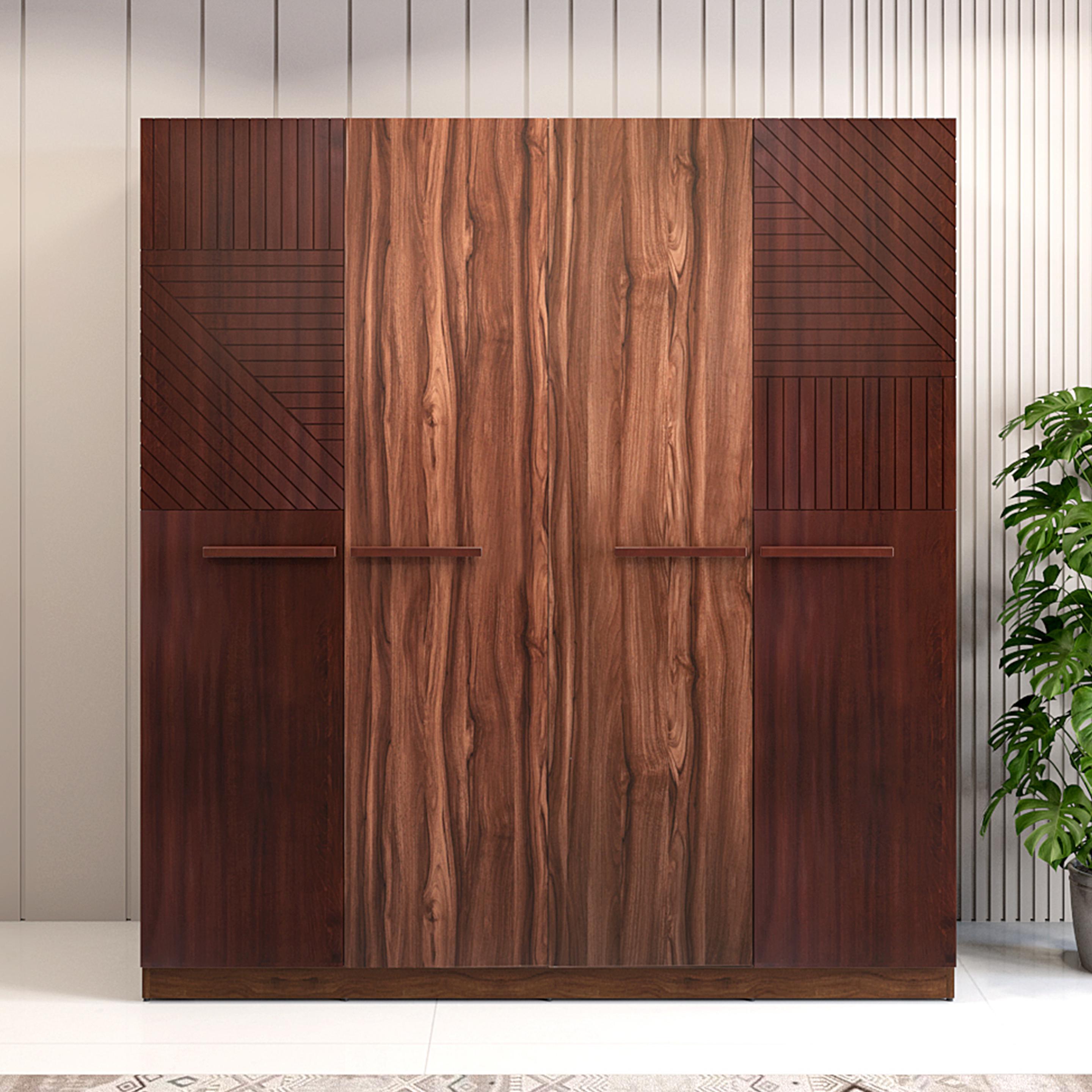 Rebecca Veneer 4 Door Wardrobe in Walnut Finish