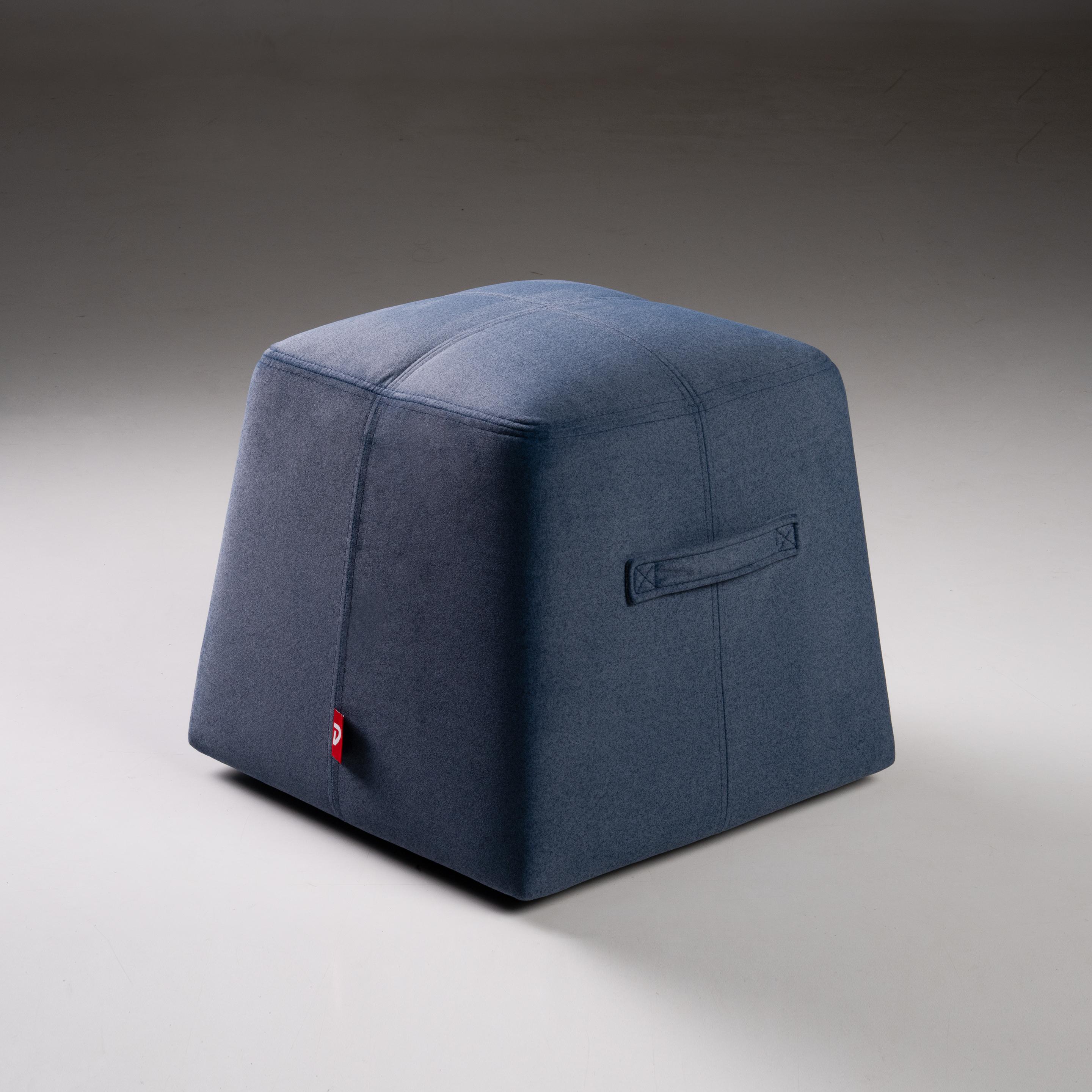 Cara Velvet Ottoman in Dark Blue