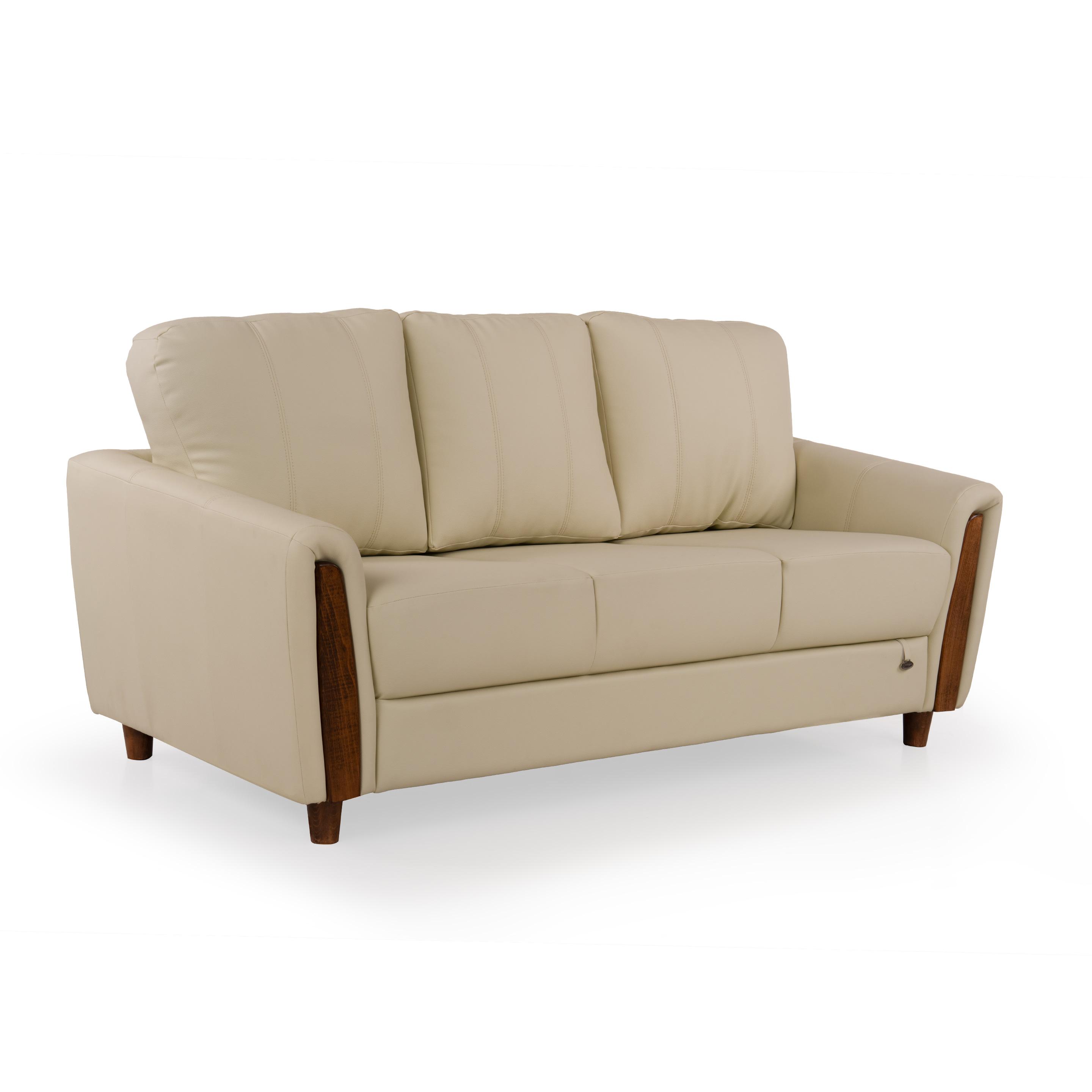 Martha Leatherette 3 Seater Sofa in Cream Beige