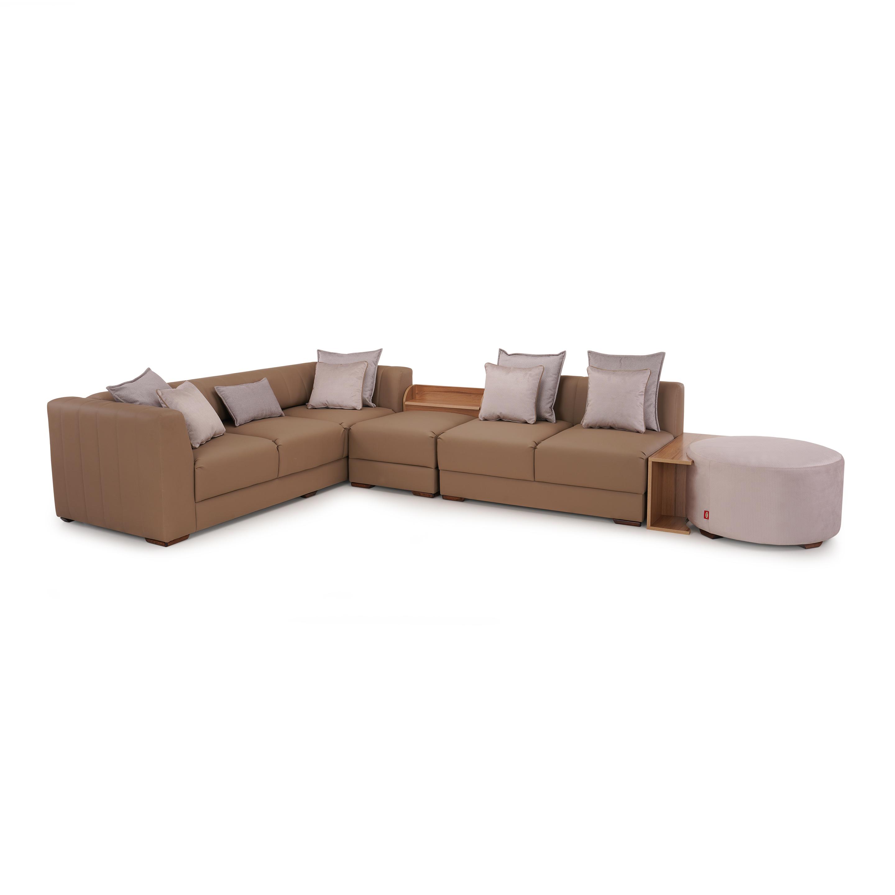 Meraki Leatherette Corner Sofa with Storage and Fabric Ottoman