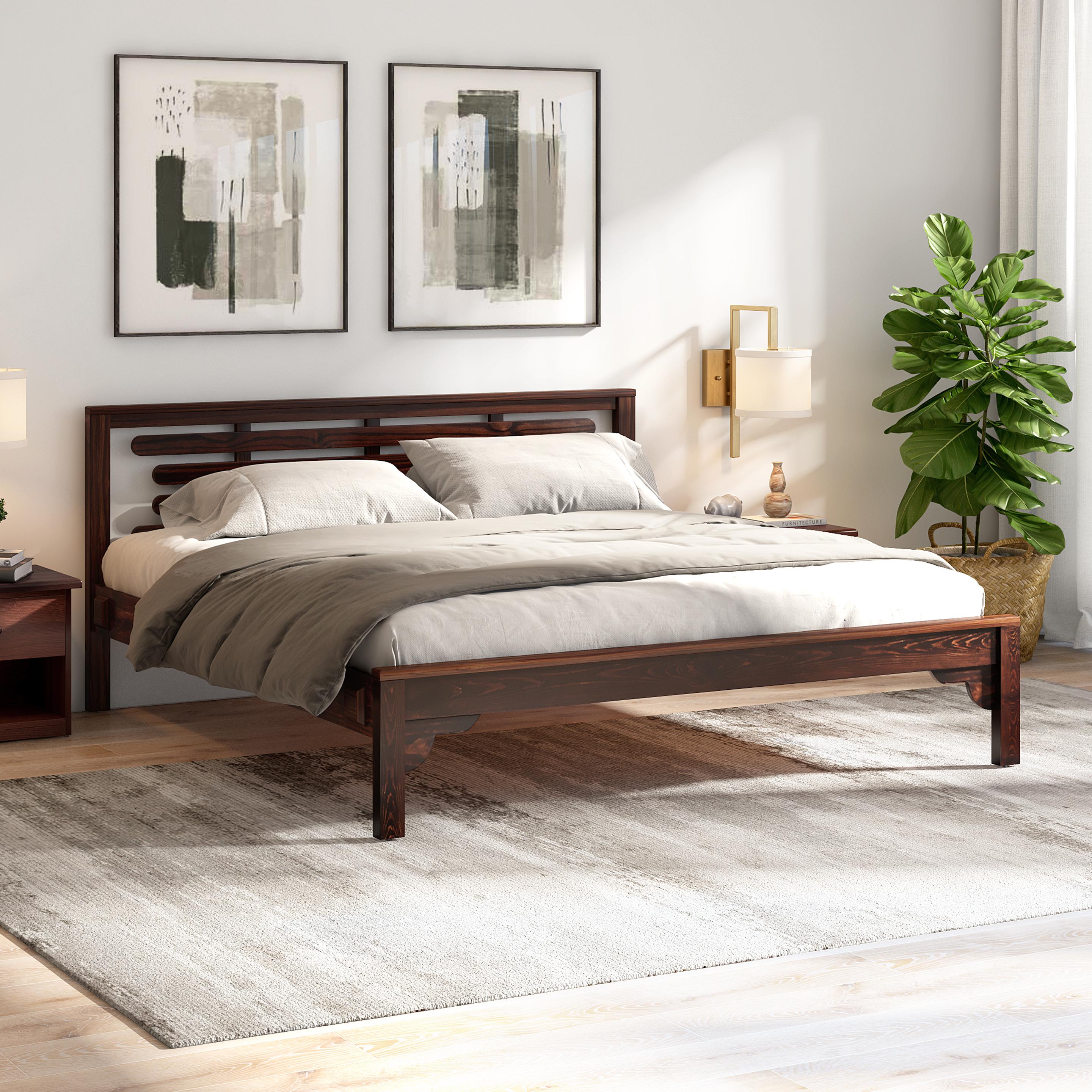 Everly Solid Wood King Size Bed in Walnut Brown