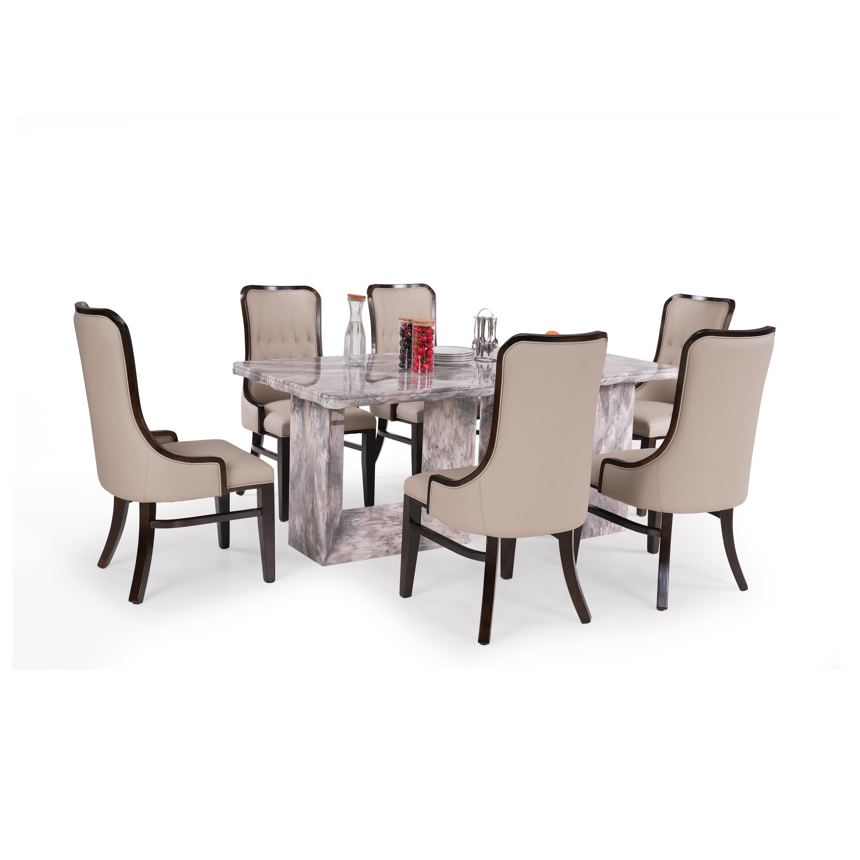 Oberon 6 Seater Dining Set with Marble Finished Top