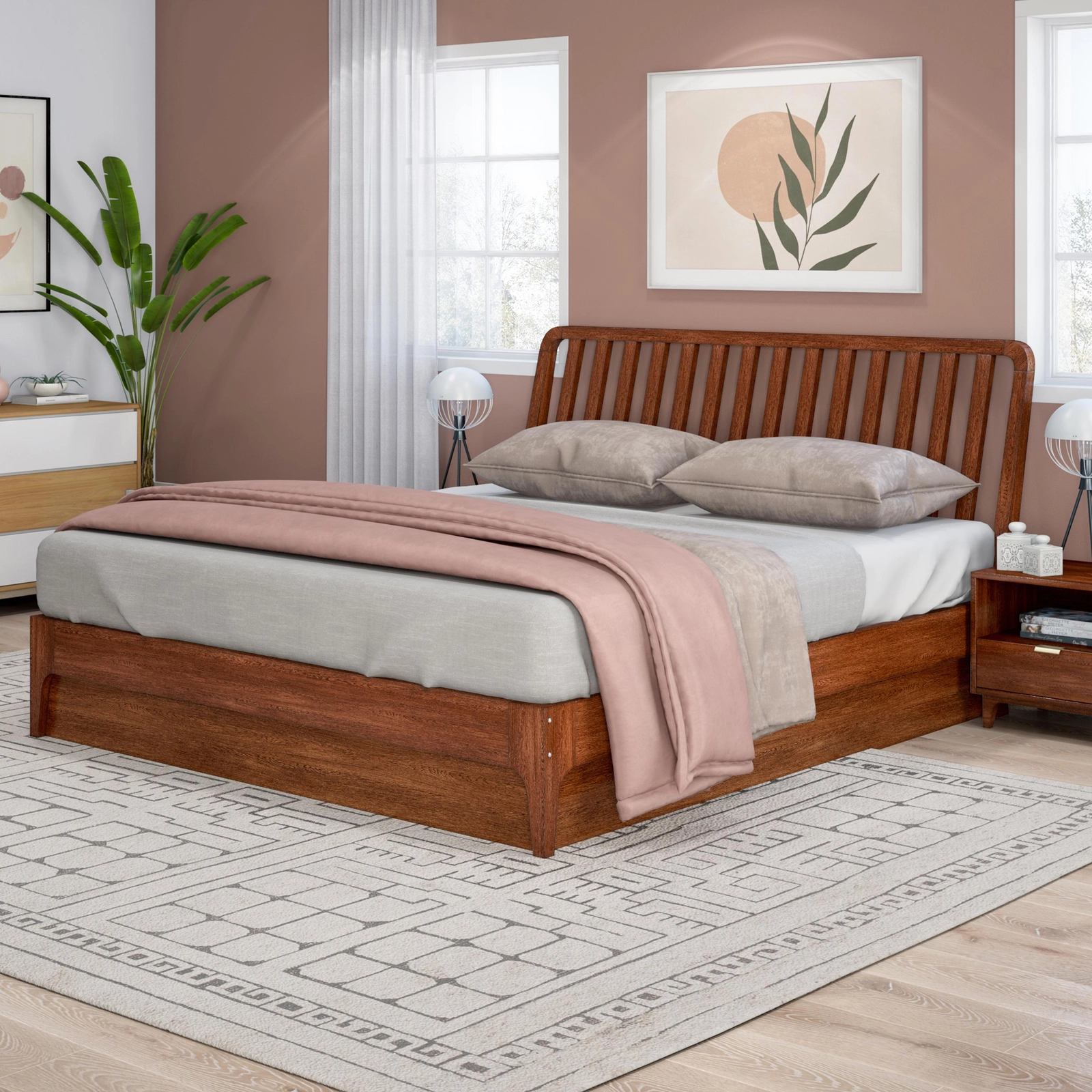 Olivia Solid Wood King Size Bed with Box Storage