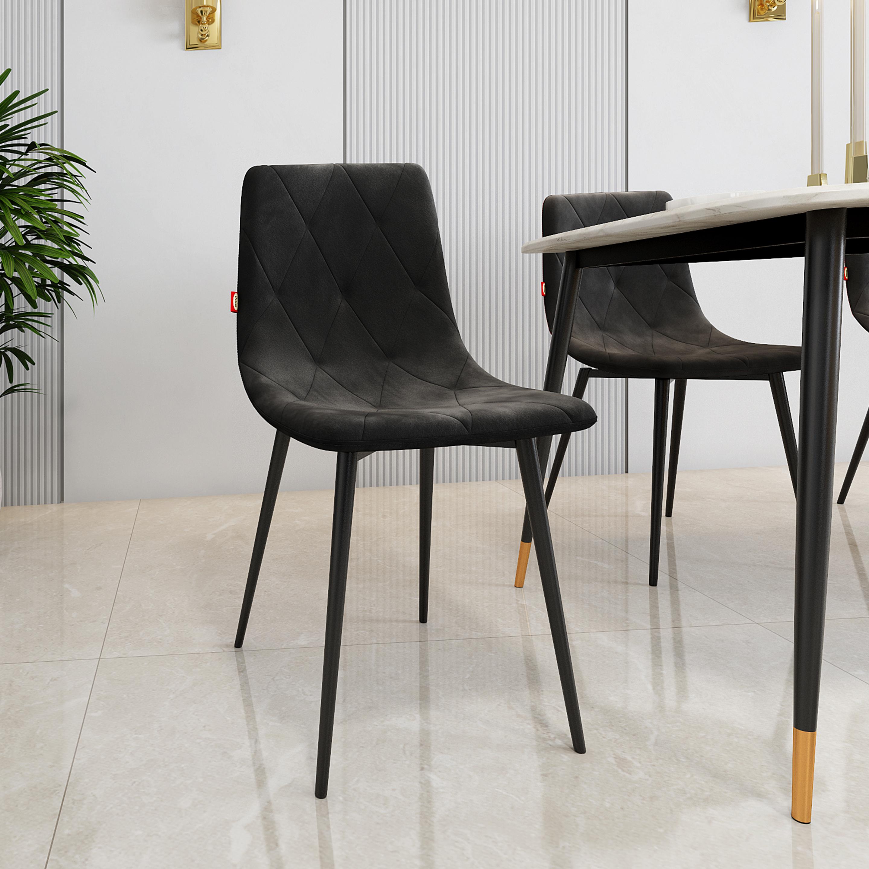 Almora Velvet Dining Chair in Midnight Black with Metal Legs