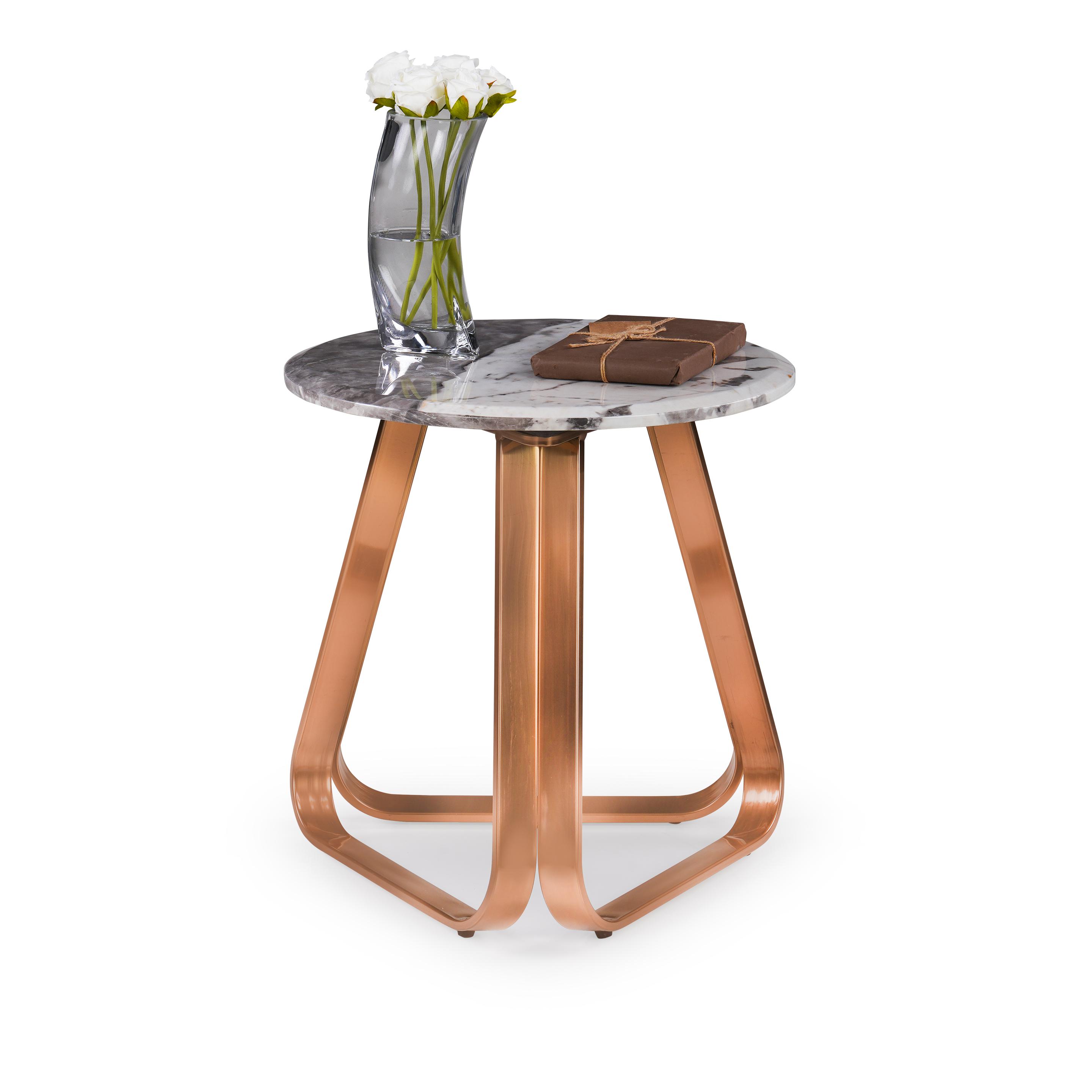 Hailey Side Table in Pearl White Marble Finished Top