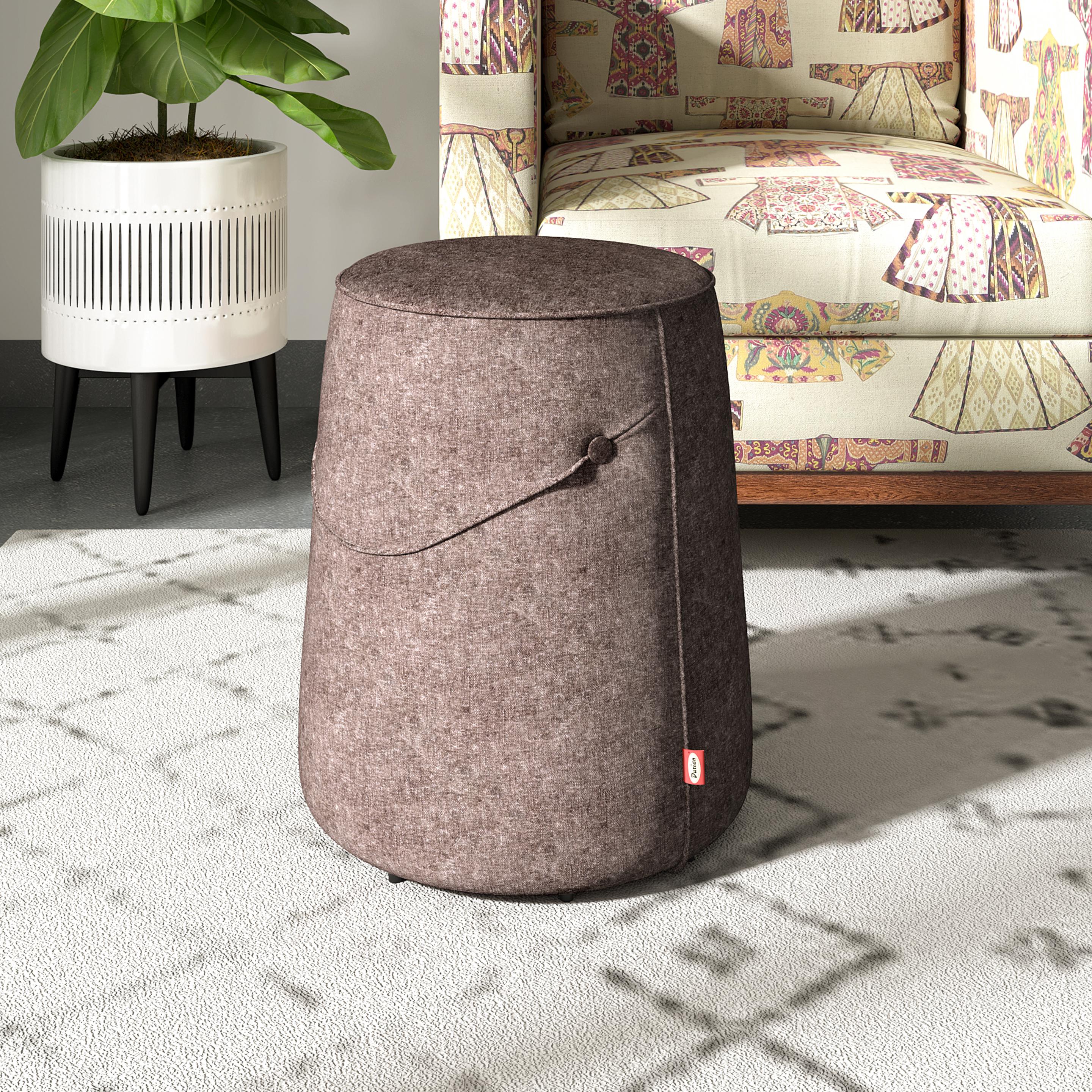 Jamie Fabric Round Ottoman in Dark Grey