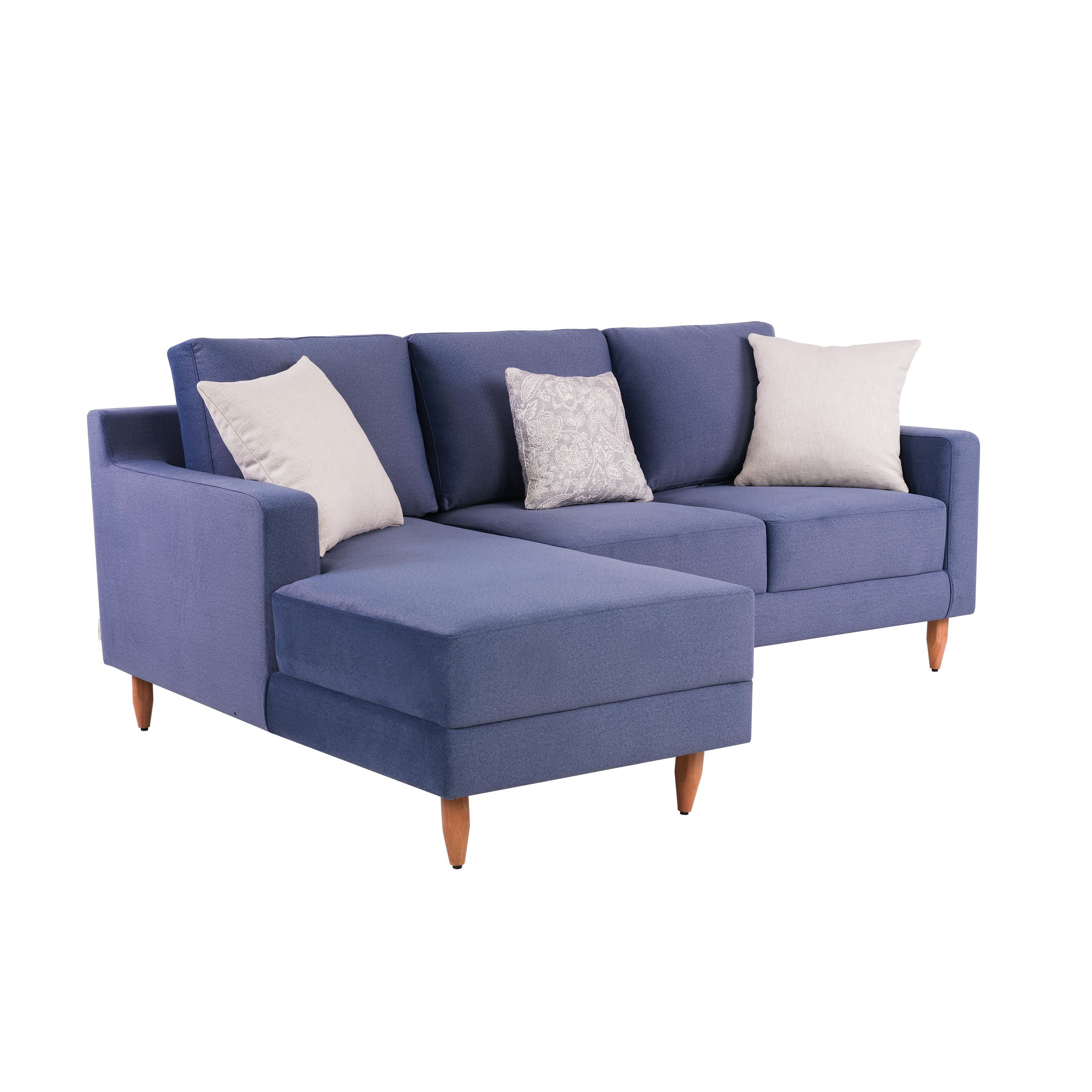 Stevens Velvet L-Shaped Sofa in Dark Blue