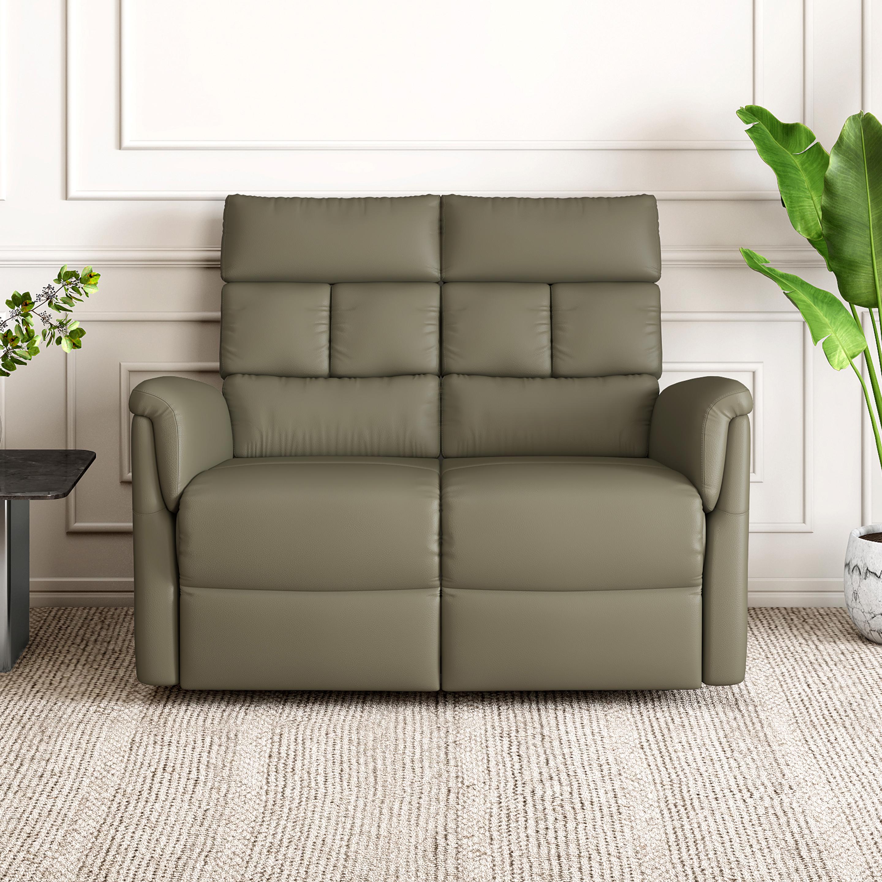 Amanda Leather 2 Seater Reclining Sofa in Olive Green