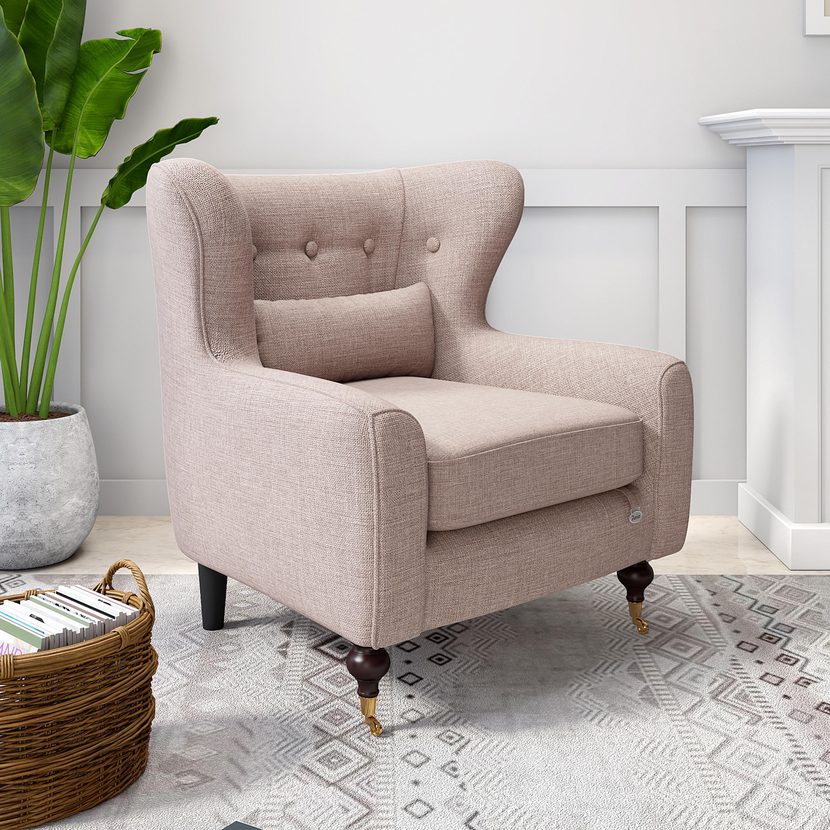 Mervyn Linen Lounge Chair in Beige with Throw Cushion