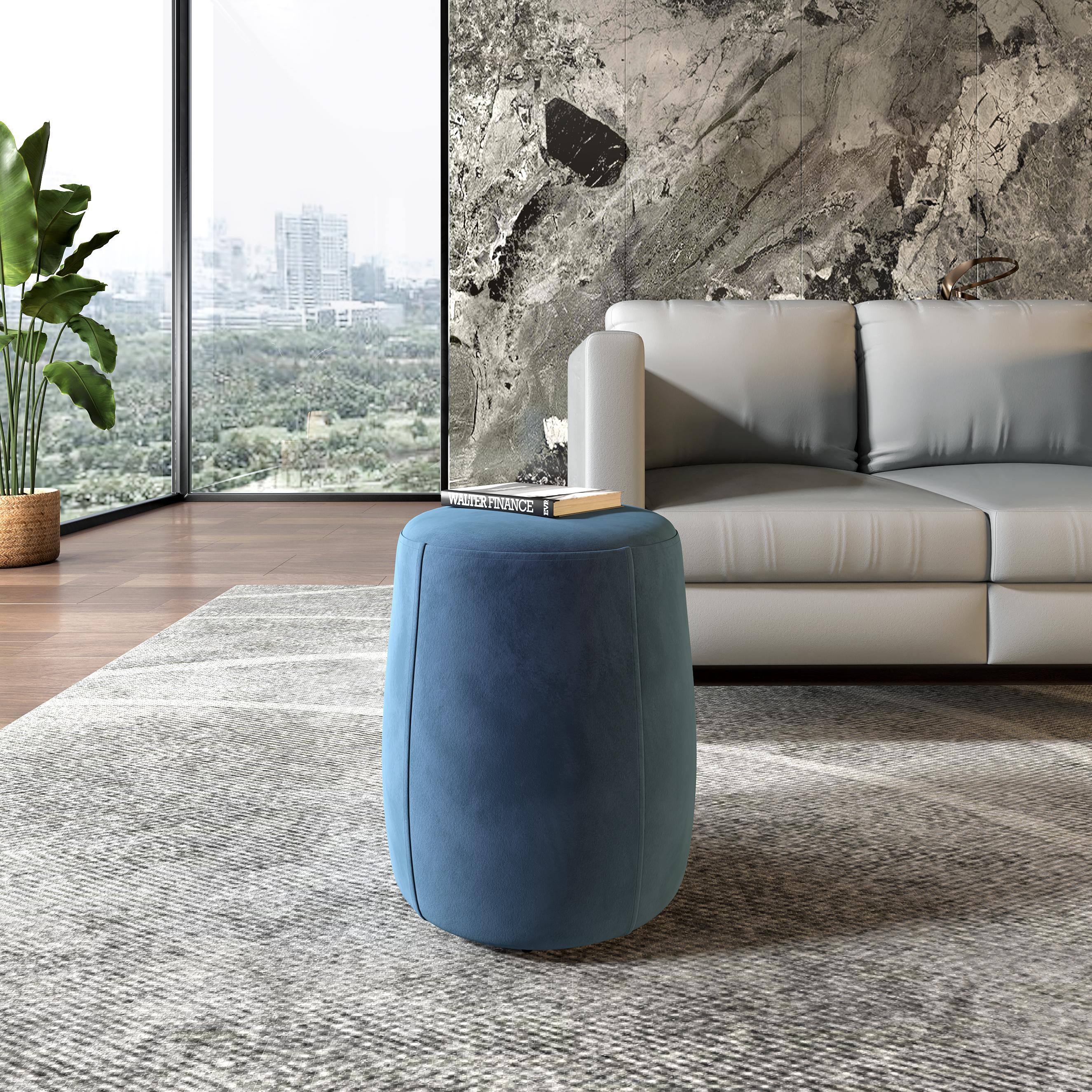 Deryl Velvet Round Ottoman in Orchid Blue