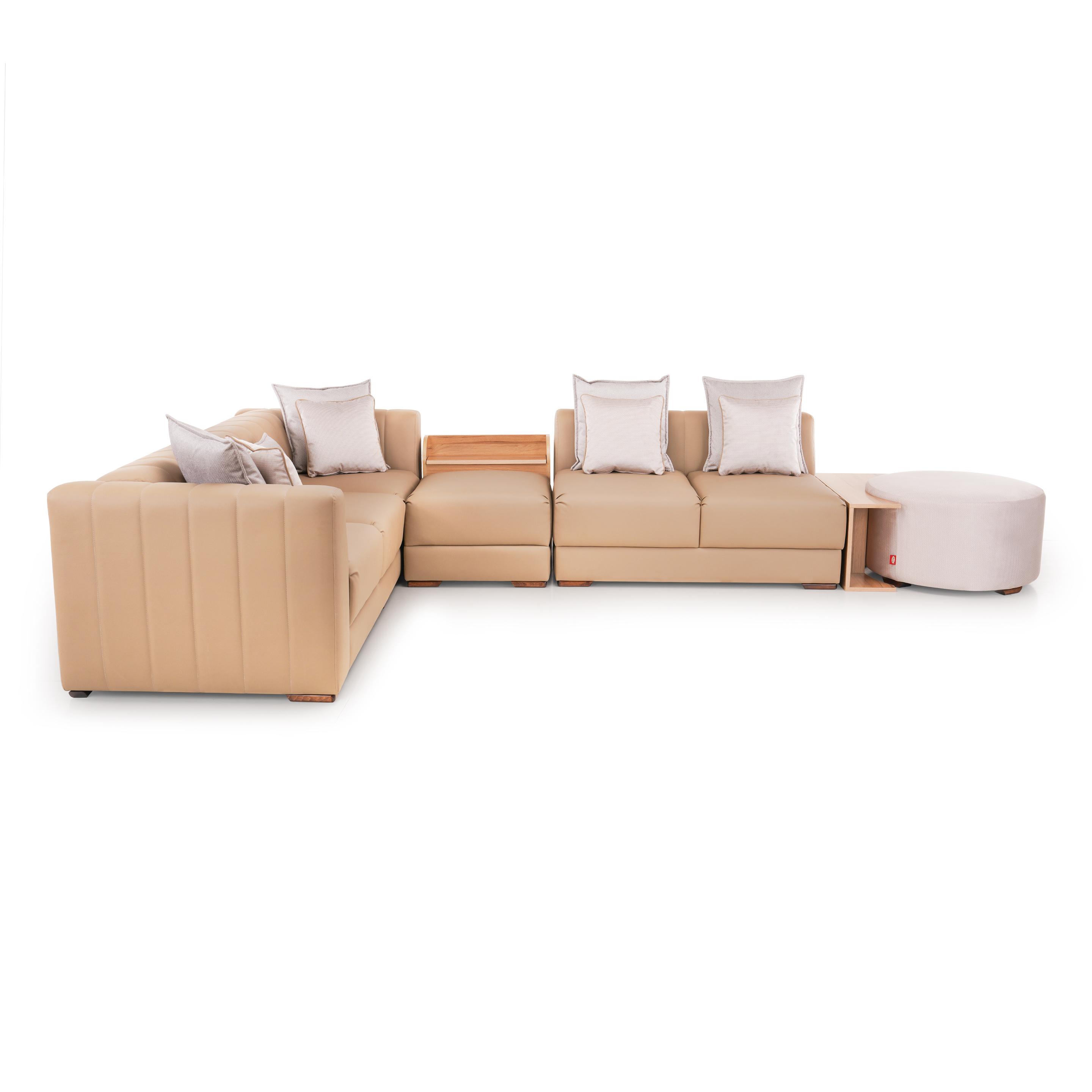 Meraki Leatherette Corner Sofa with Storage and Fabric Ottoman