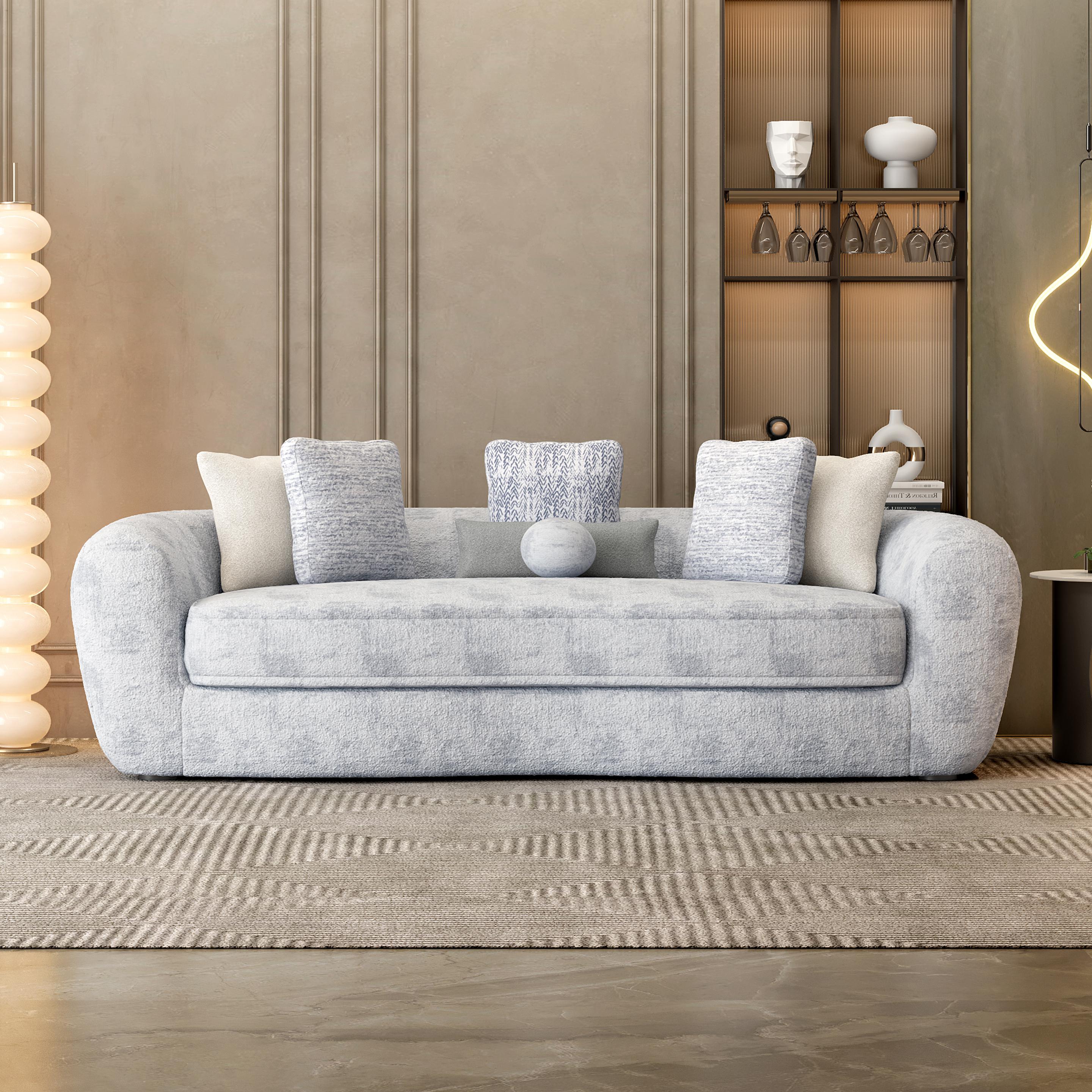 Opus Boucle 3 Seater Curved Sofa in Dove Grey