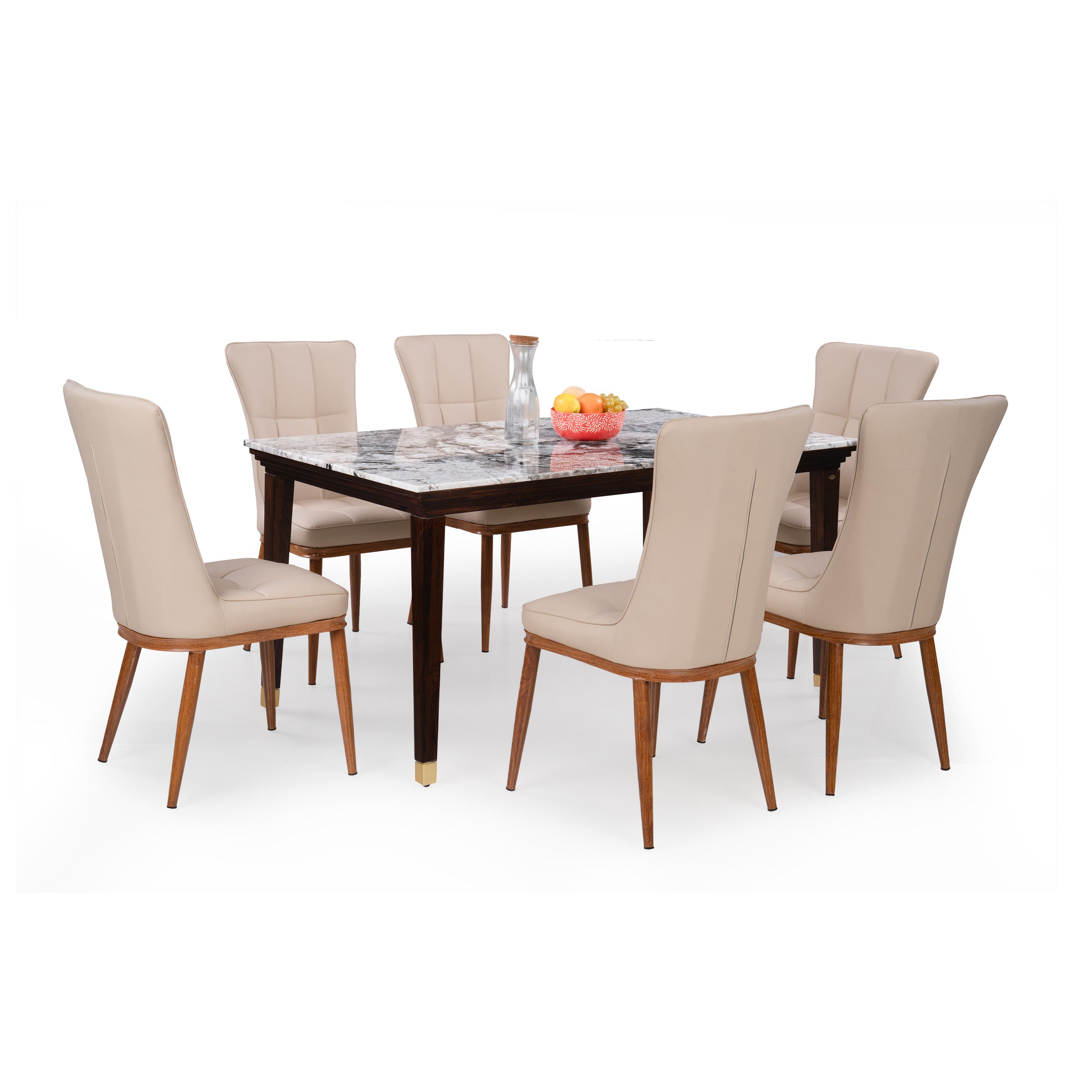 Renato Granite 6 Seater Dining Set in Hawara White