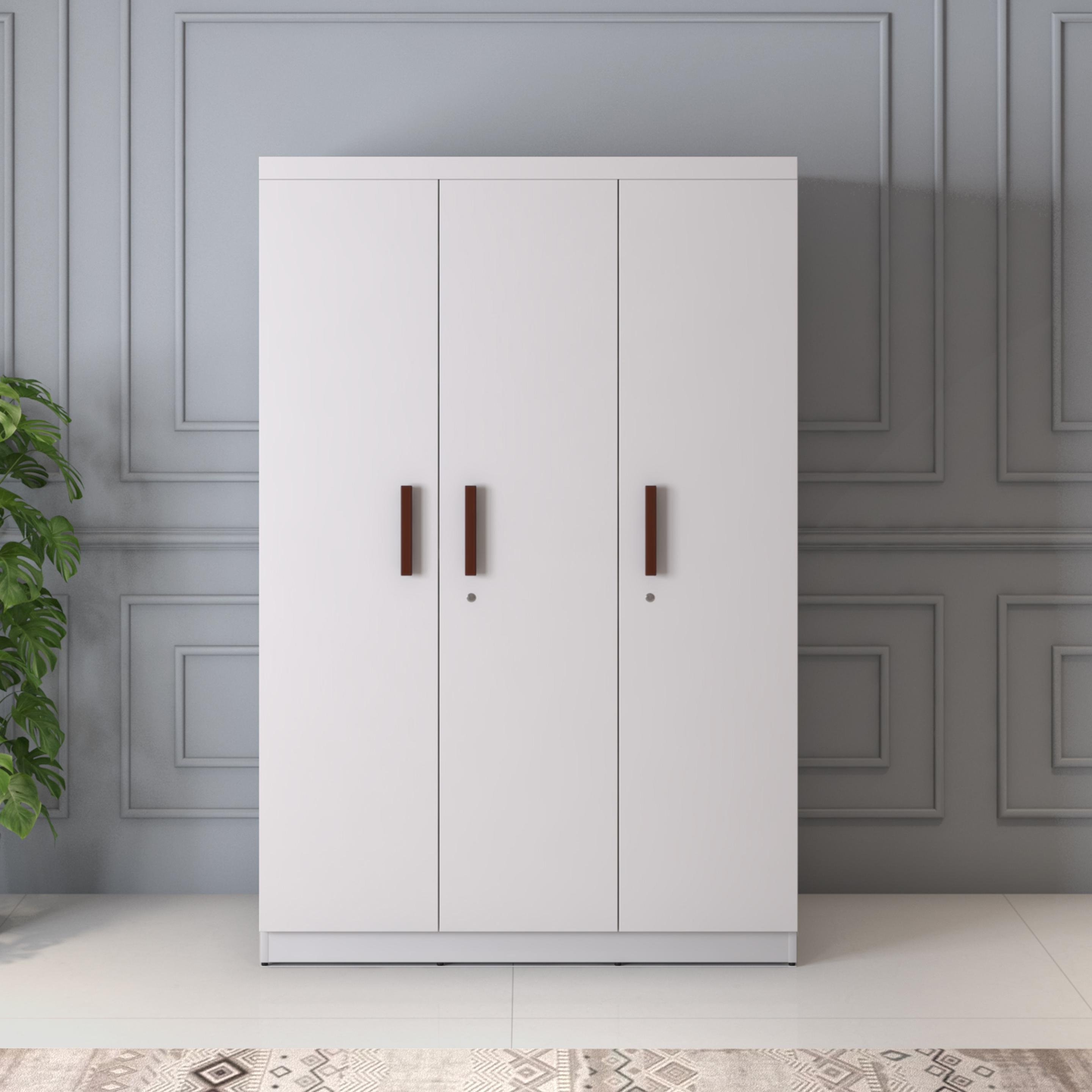 Buy Jacklin White Brown Engineered Wood 4 Door Wardrobe at Durian