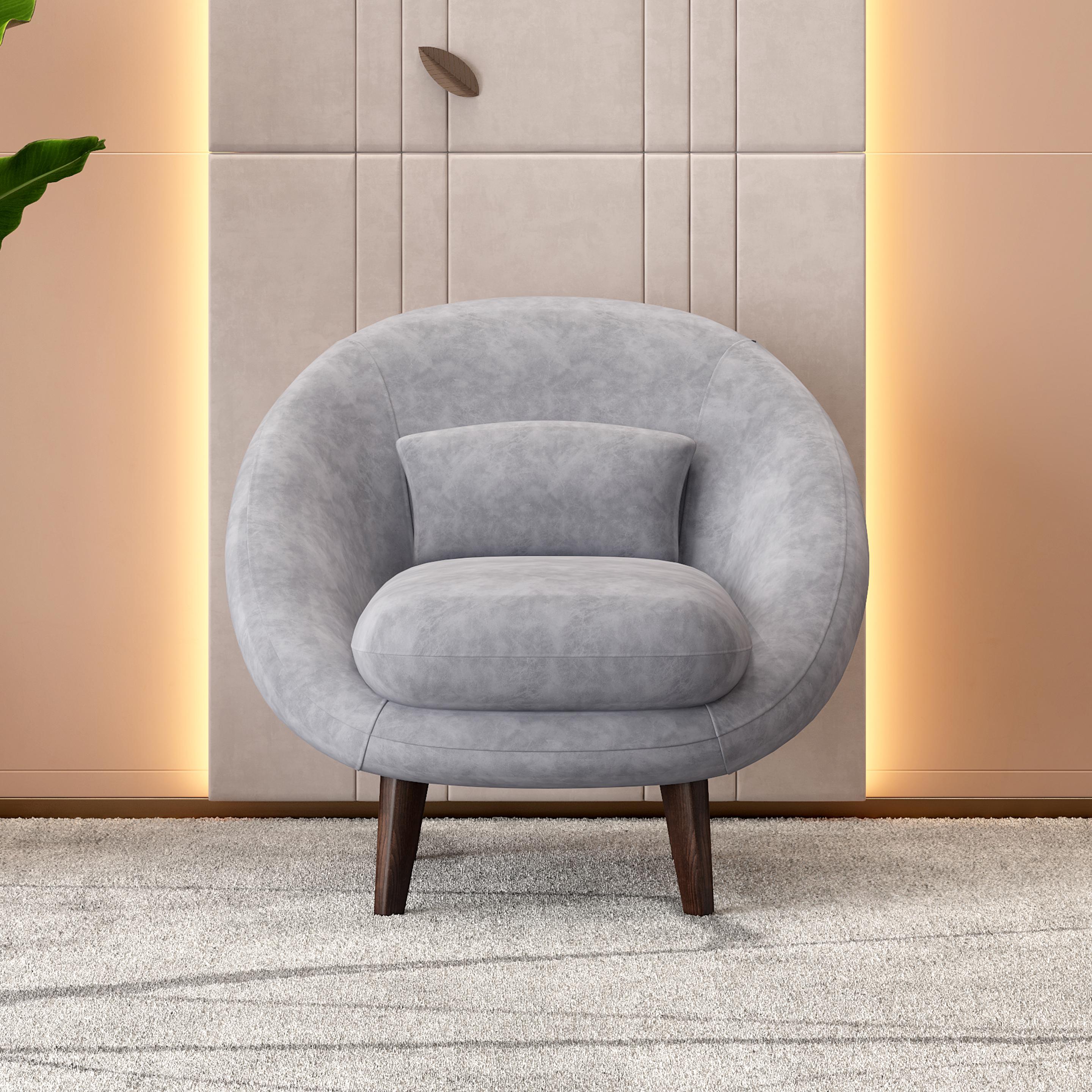 Barret Suede Barrel-Back Accent Chair in Ice Grey