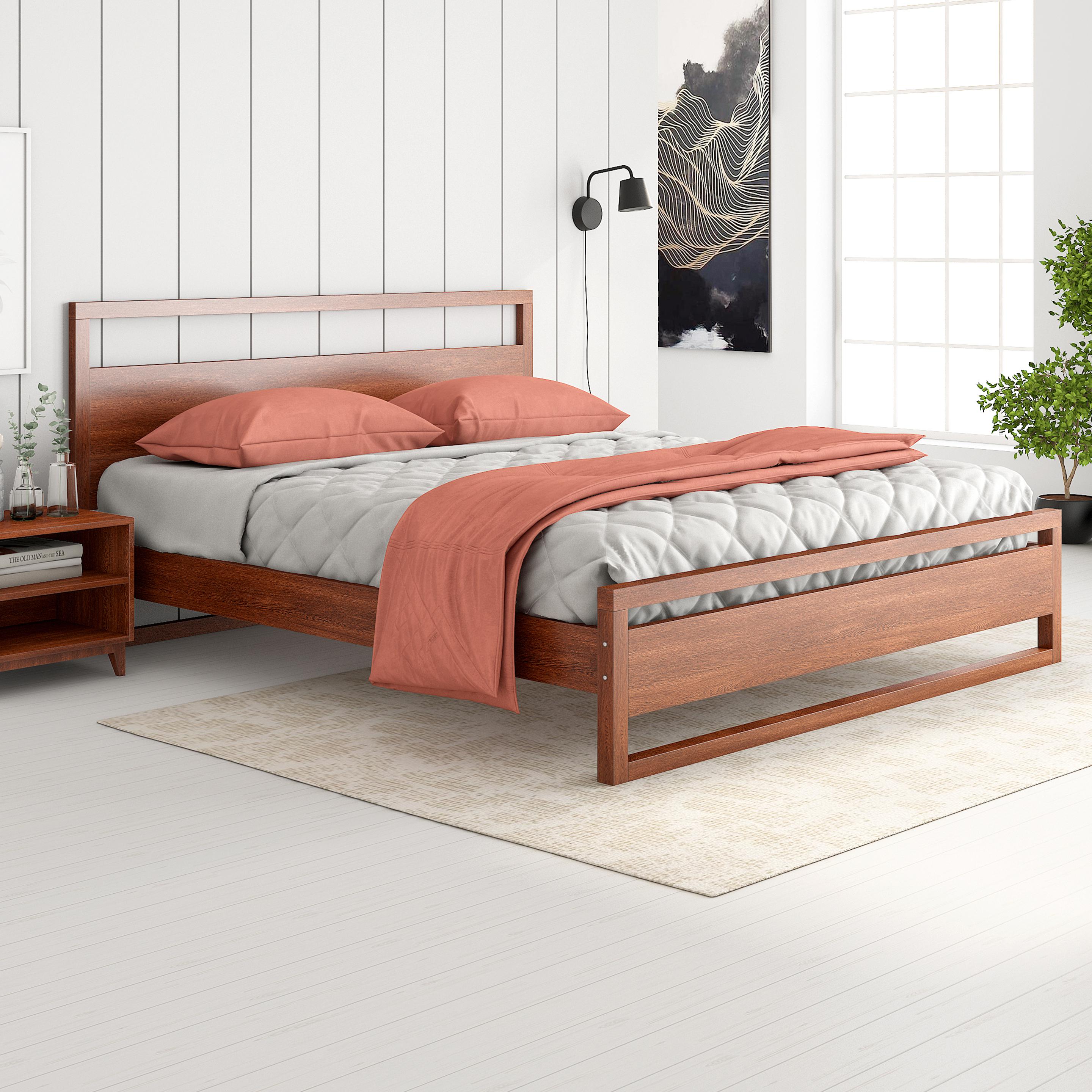 Turner Solid Wood King Size Bed, Dark Oak Finish