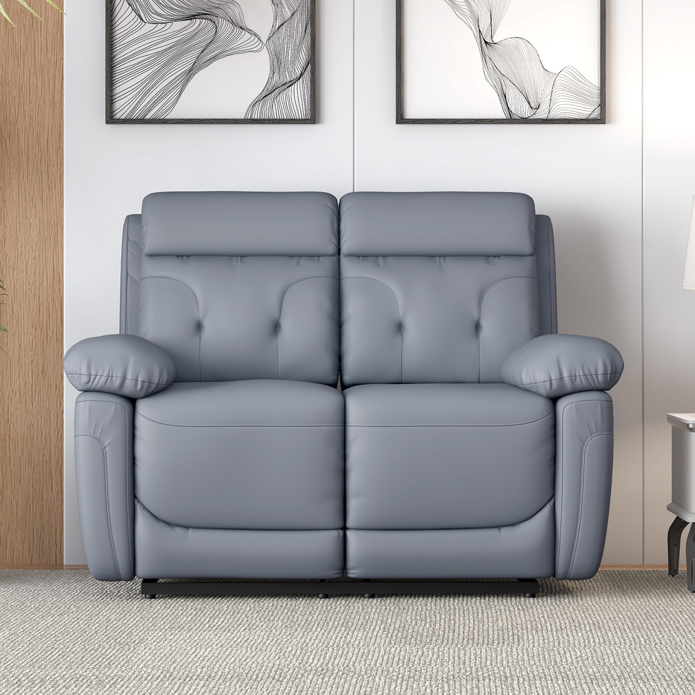 Alisio Leatherette 2 Seater Manual Recliner Sofa in Grey