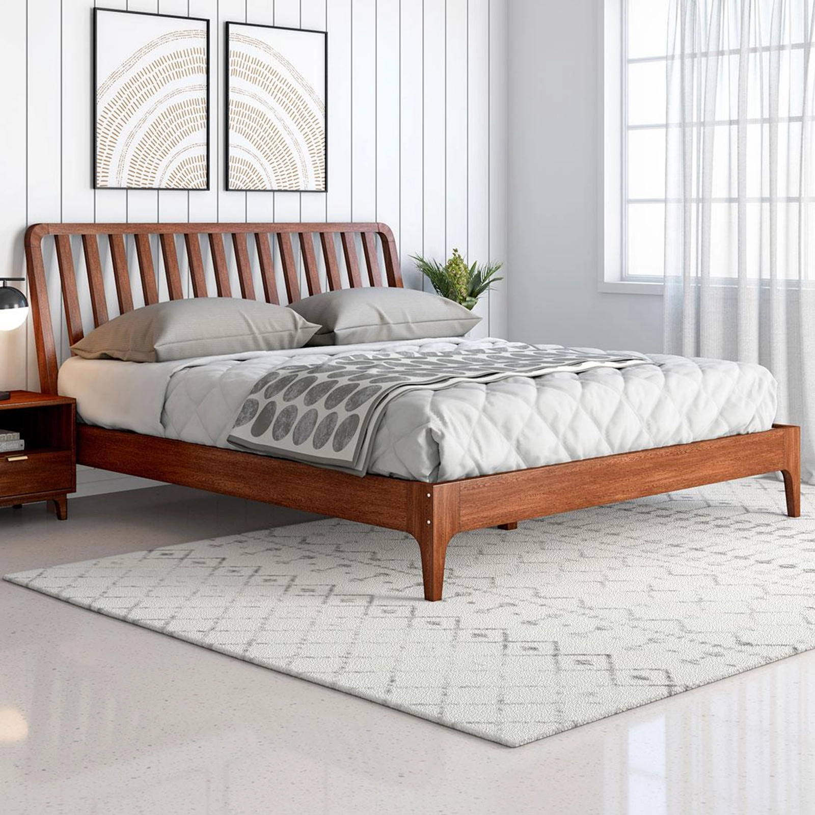 Olivia Solid Wood Queen Size Bed in Dark Oak Finish