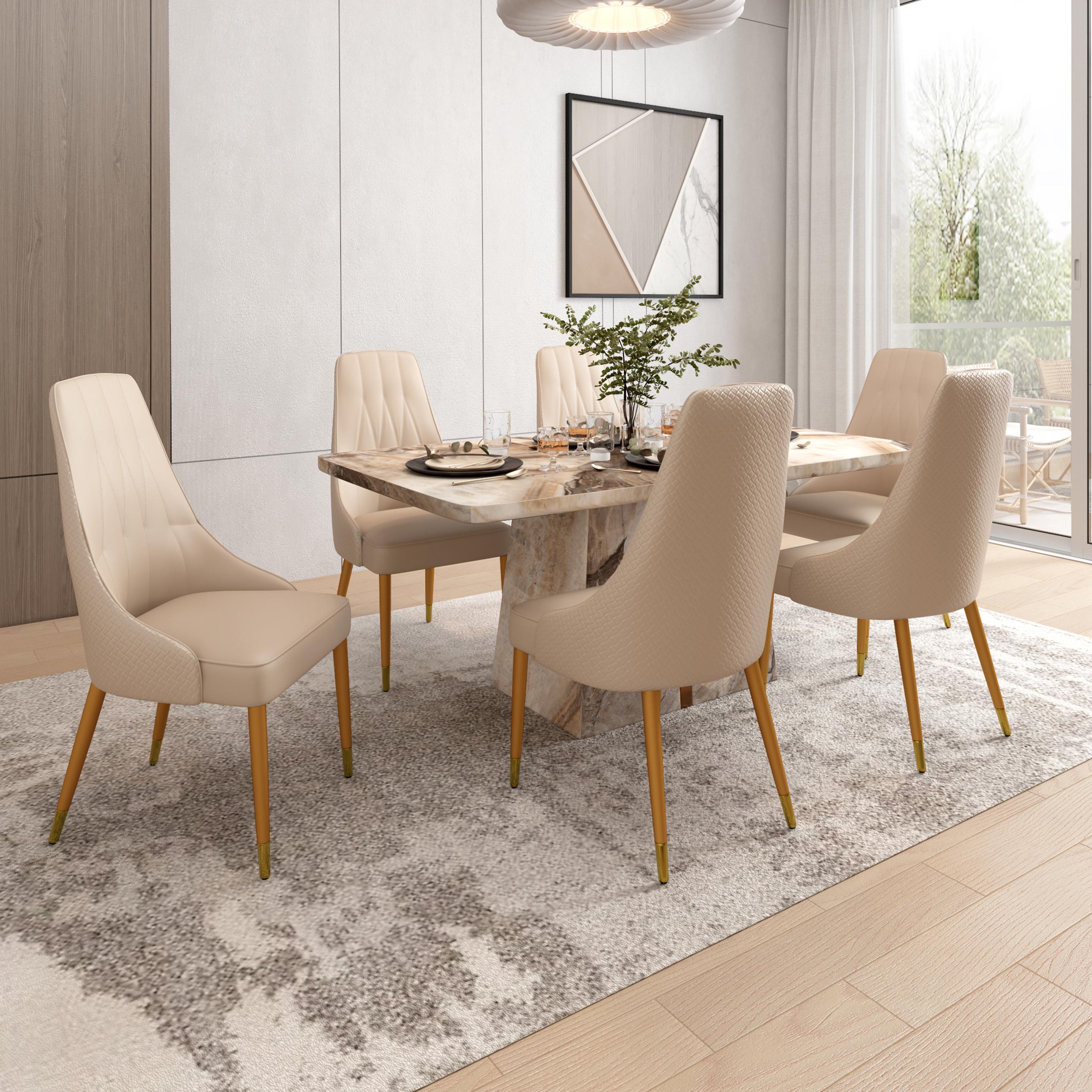 Buy Viola Beige Composite Marble 6 Seater Dining Set at Durian