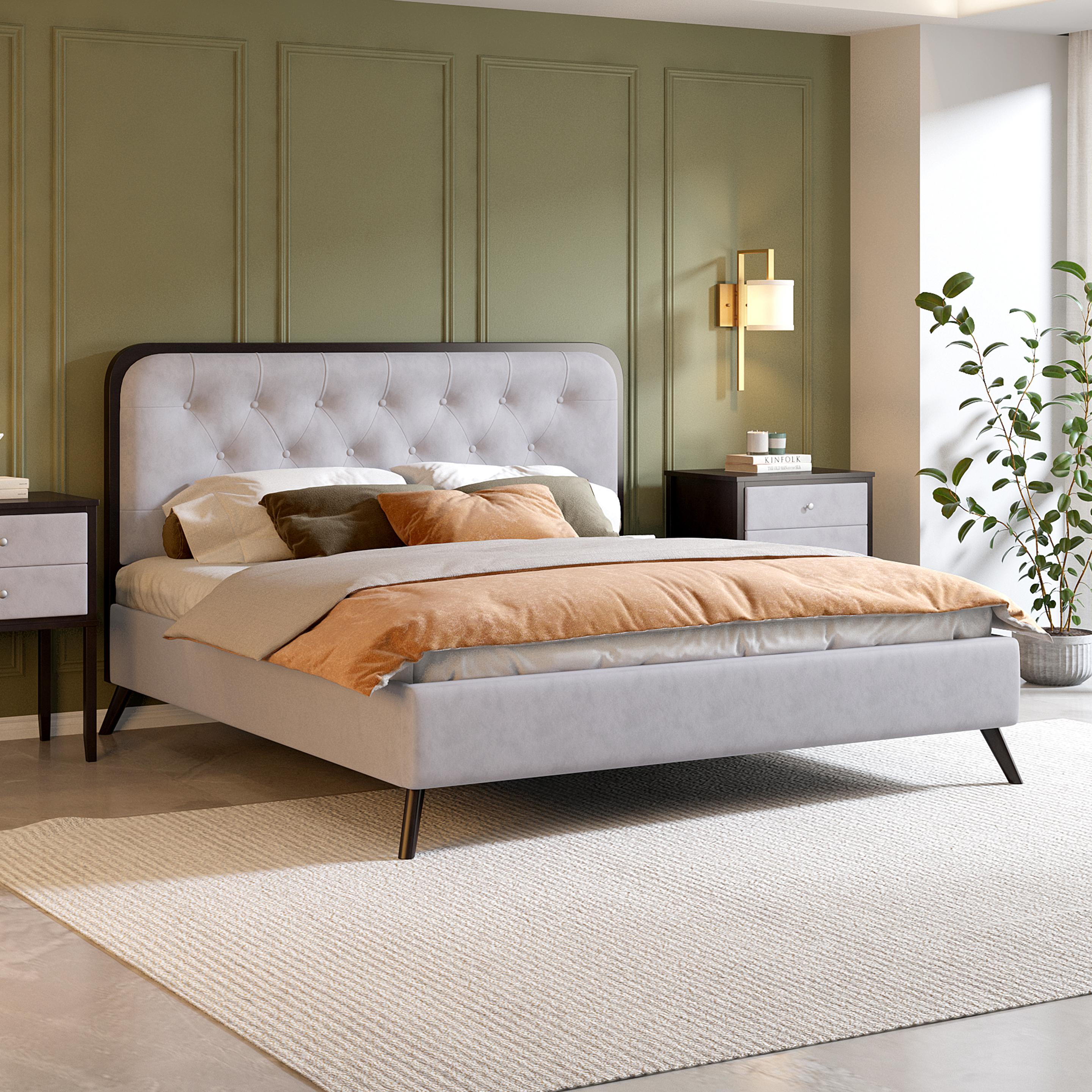 Agatha Upholstered King Size Bed with Tufted Headboard