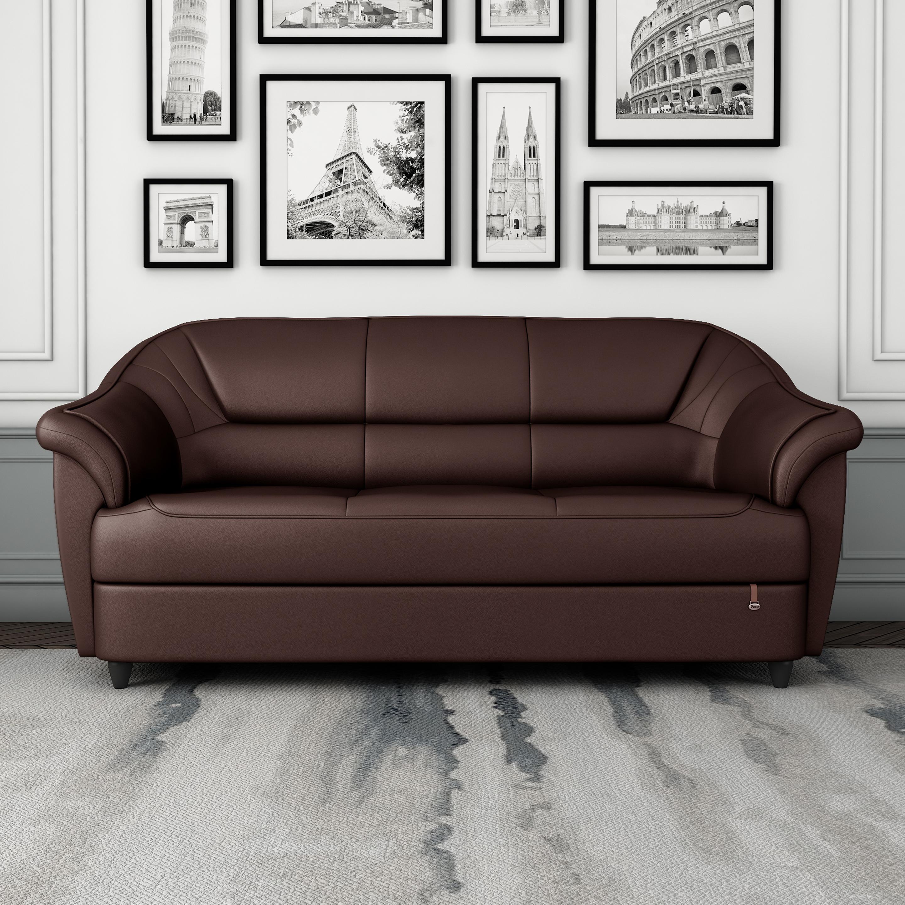 Buy Berry Three Seater Cocoa Brown Premium Leatherette Sofa Online