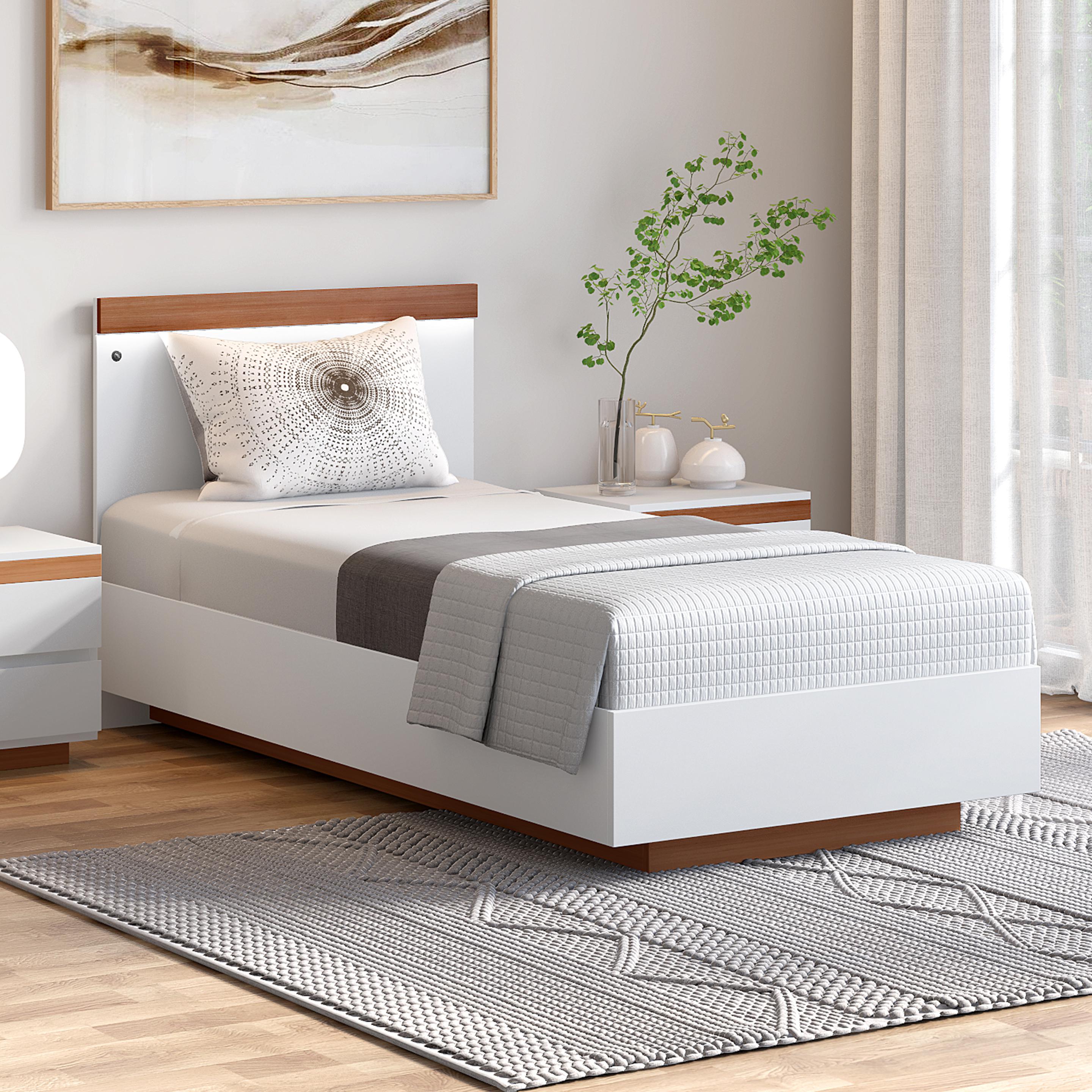 Juda Single Beds in Frosty White with LED Light