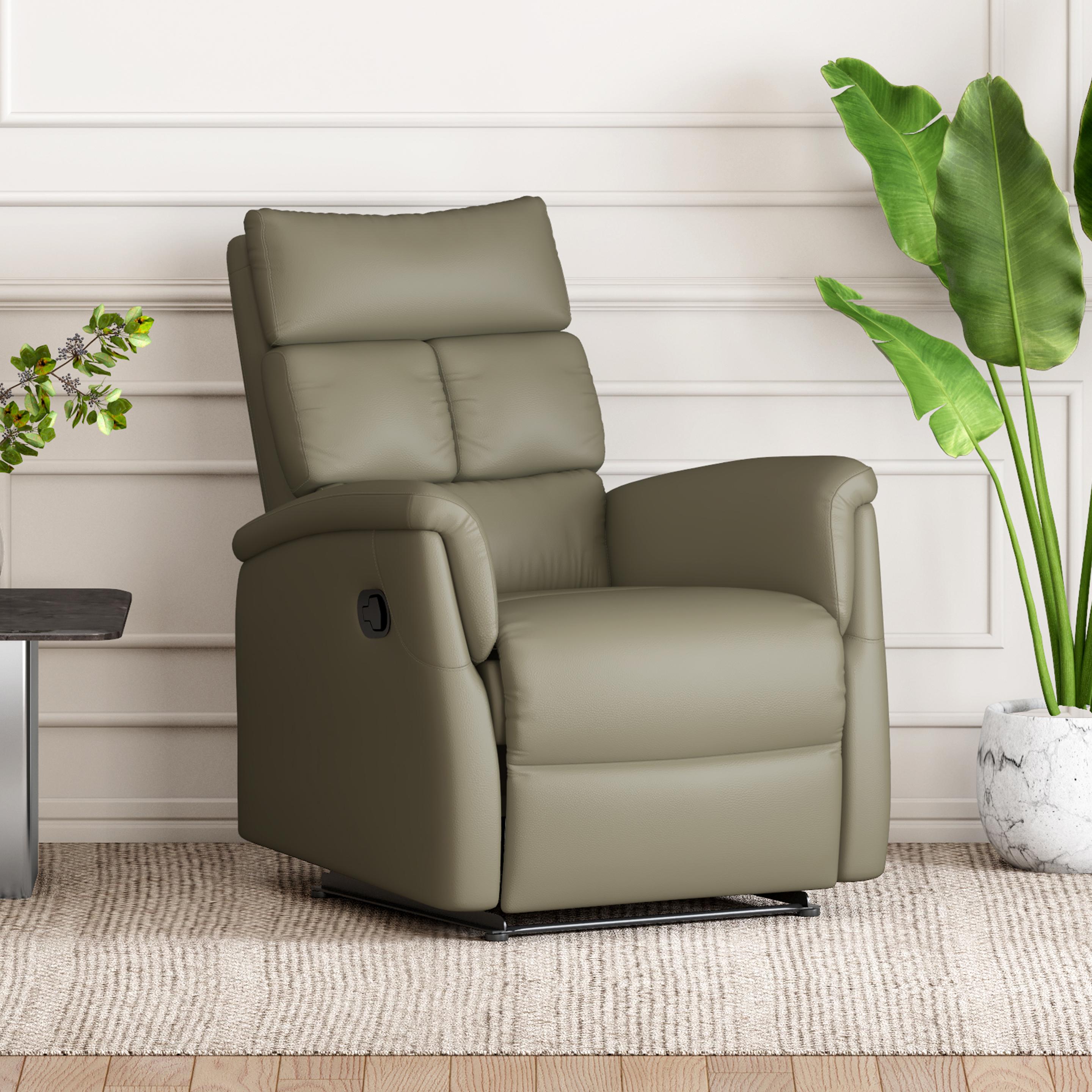 Amanda Leather 1 Seater Recliner Chair in Olive Green