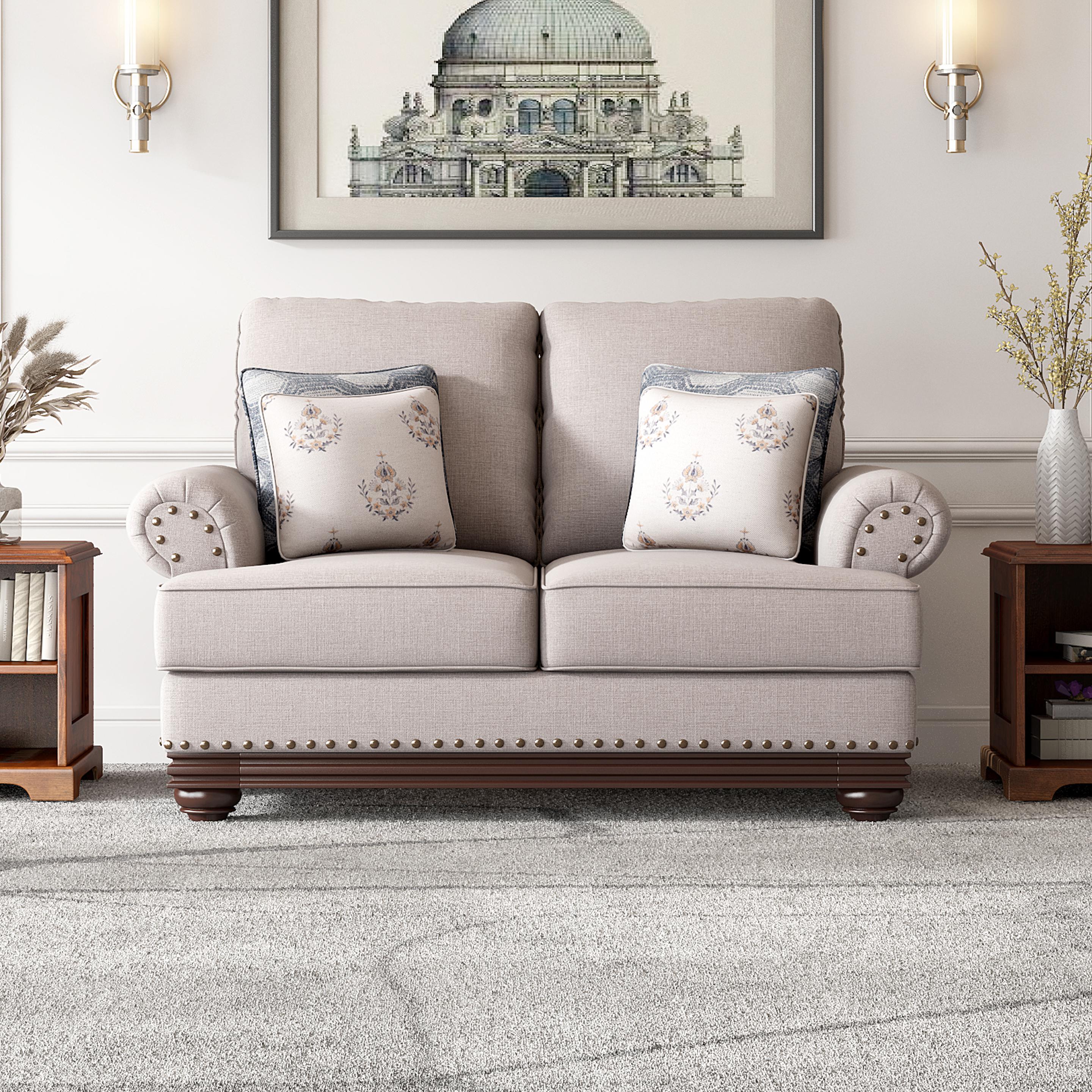 Lewis Linen 2 Seater Rolled Arms Sofa in Beige