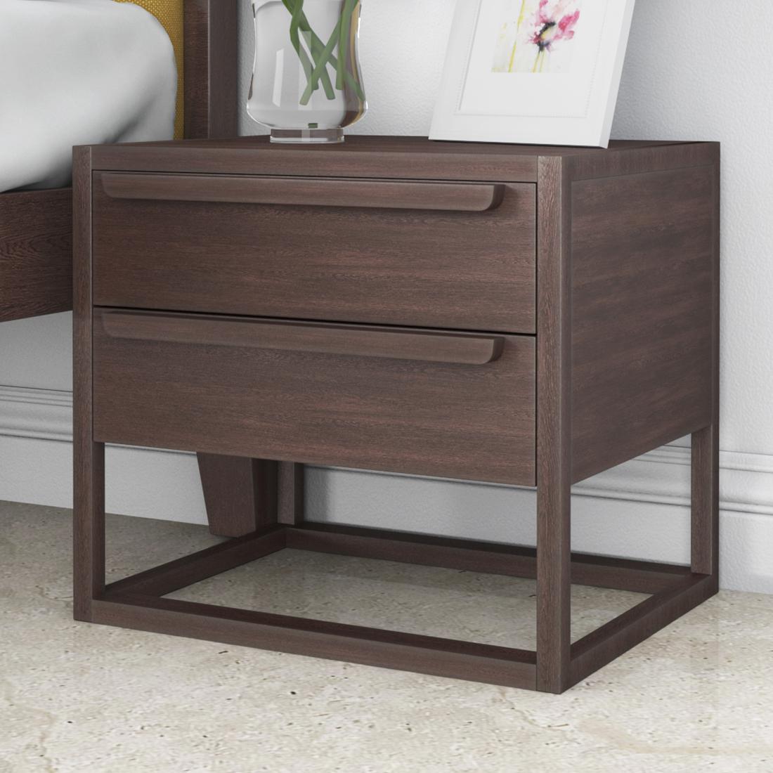 York Solid Wood Bed Side Table in Dark Oak Finish