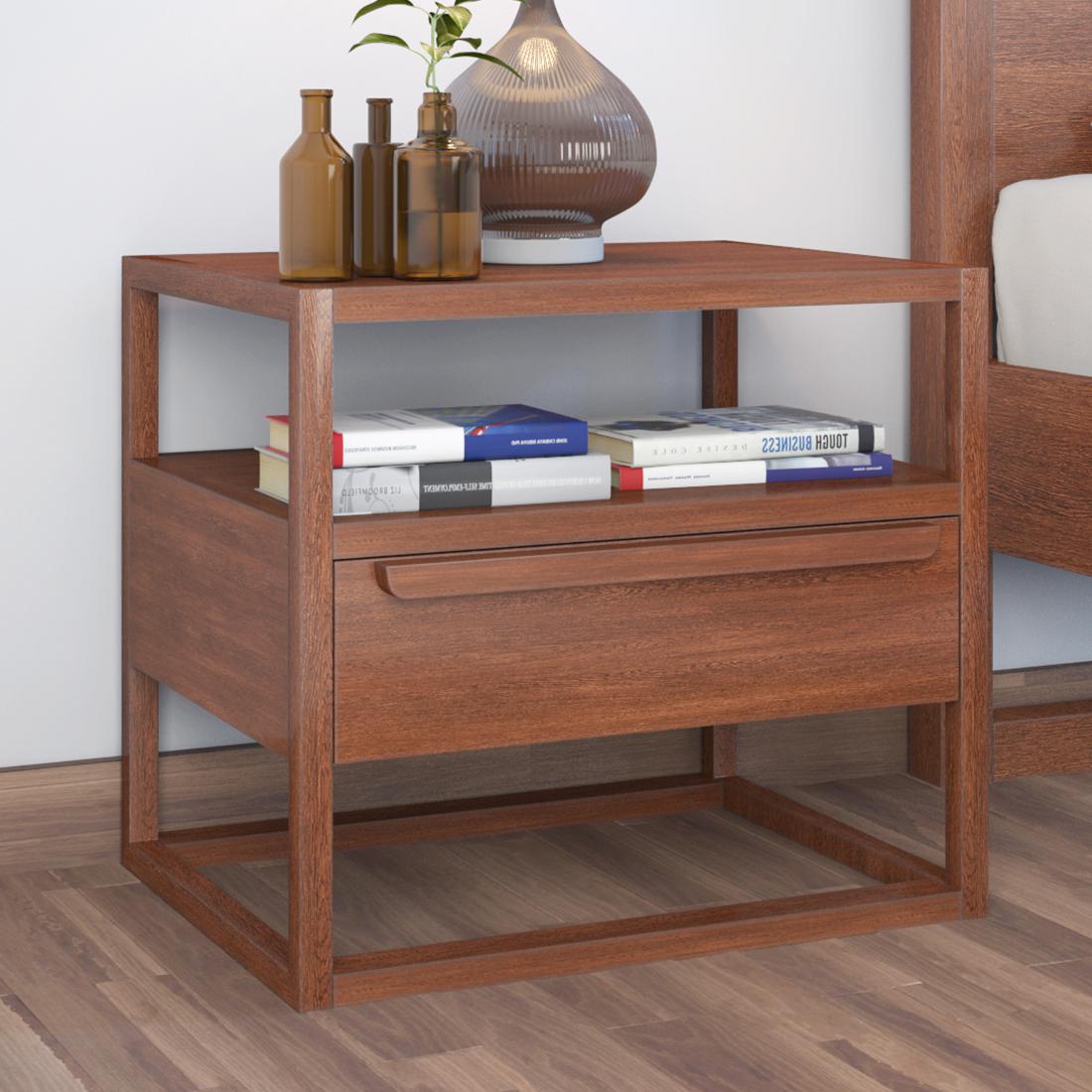 Turner Solid Wood Bed Side Table in Dark Oak Finish