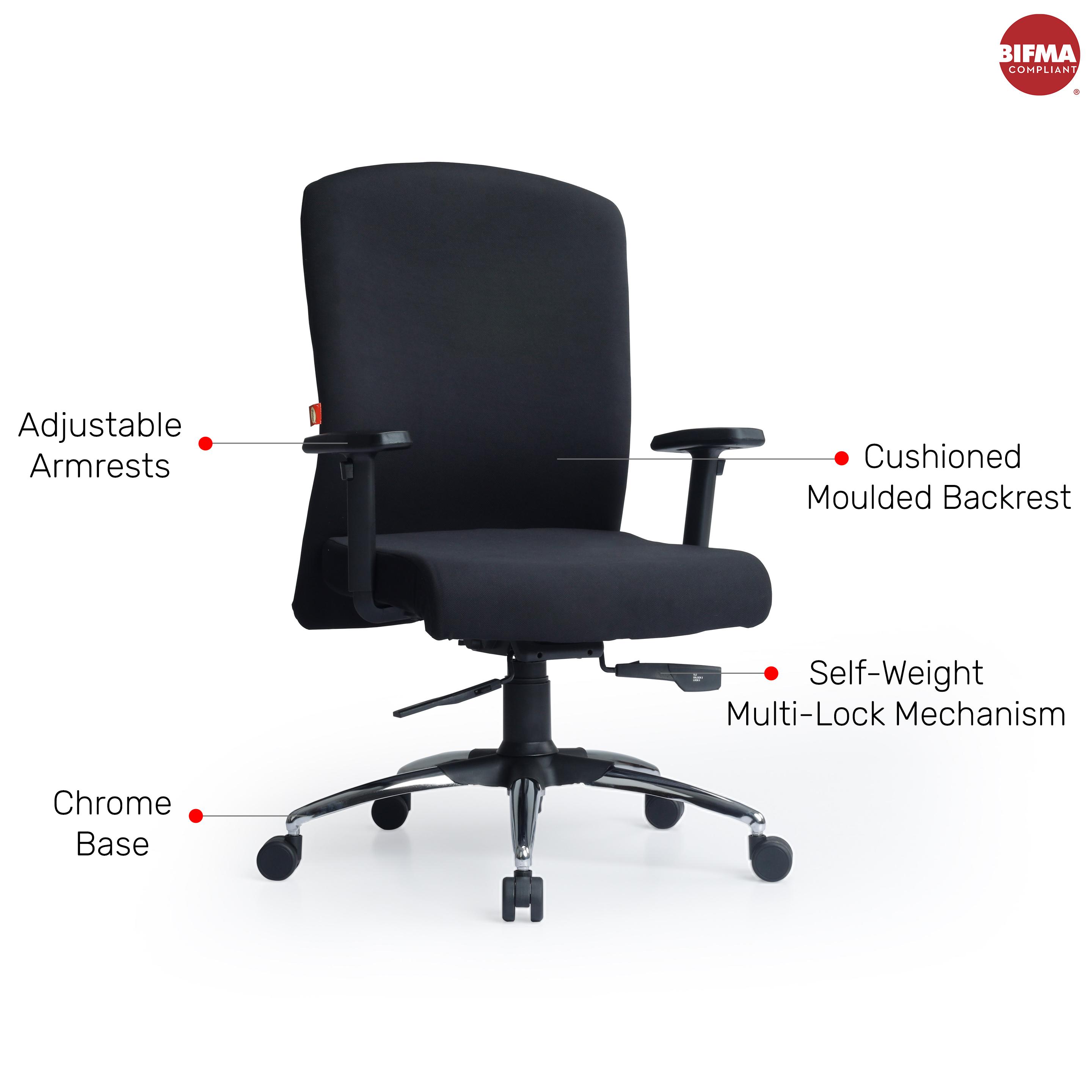 Buy Focus Medium Back Black Premium Fabric Chair Online At Durian