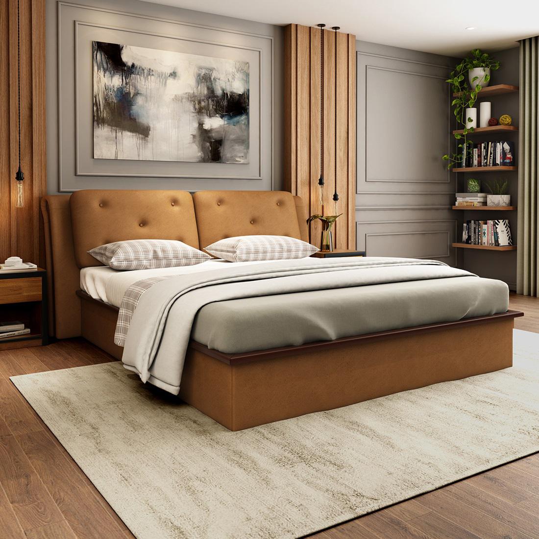 Buy Cambert Camel Brown Solid Wood King Bed Online At Durian