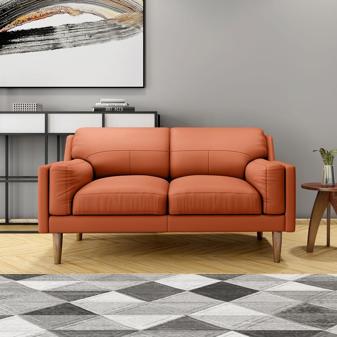 Lorraine Leatherette 2 Seater Sofa in Tangerine Orange