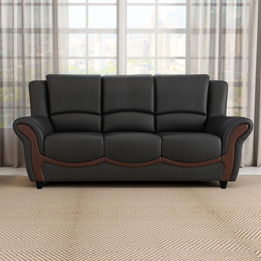 Blos/37930 Leatherette - 3 Seater Sofa in Eerie Black