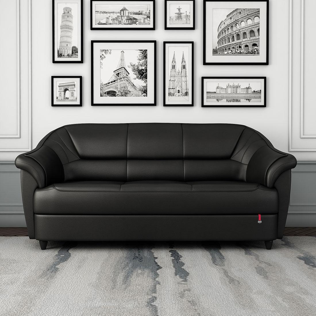 Berry/55001 Leatherette - 3 Seater Sofa in Eerie Black