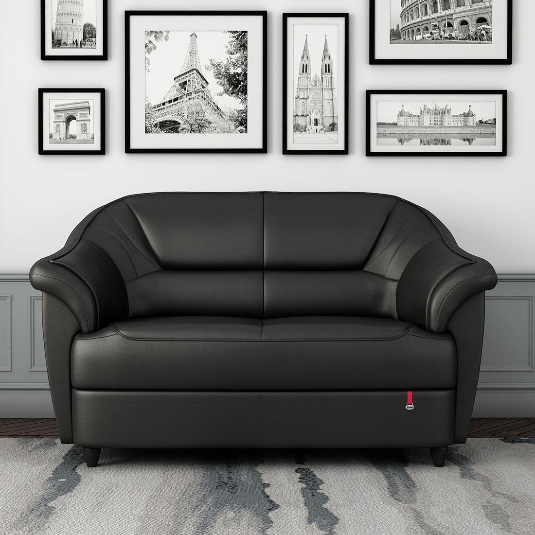 Berry/55001 Leatherette - 2 Seater Sofa in Eerie Black